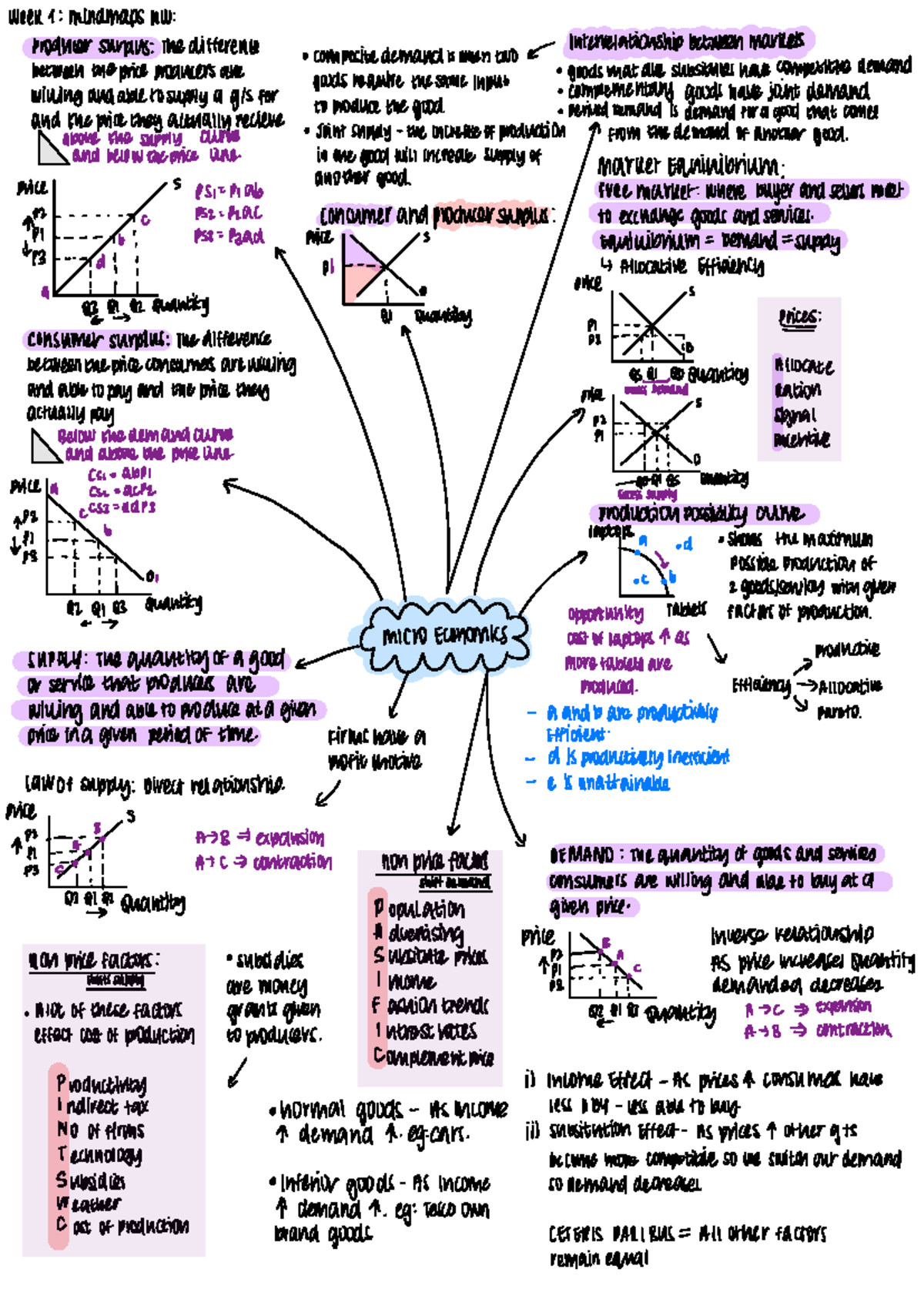 ECO 101: Week 1 Mindmaps on Producer and Consumer Surplus Concepts ...