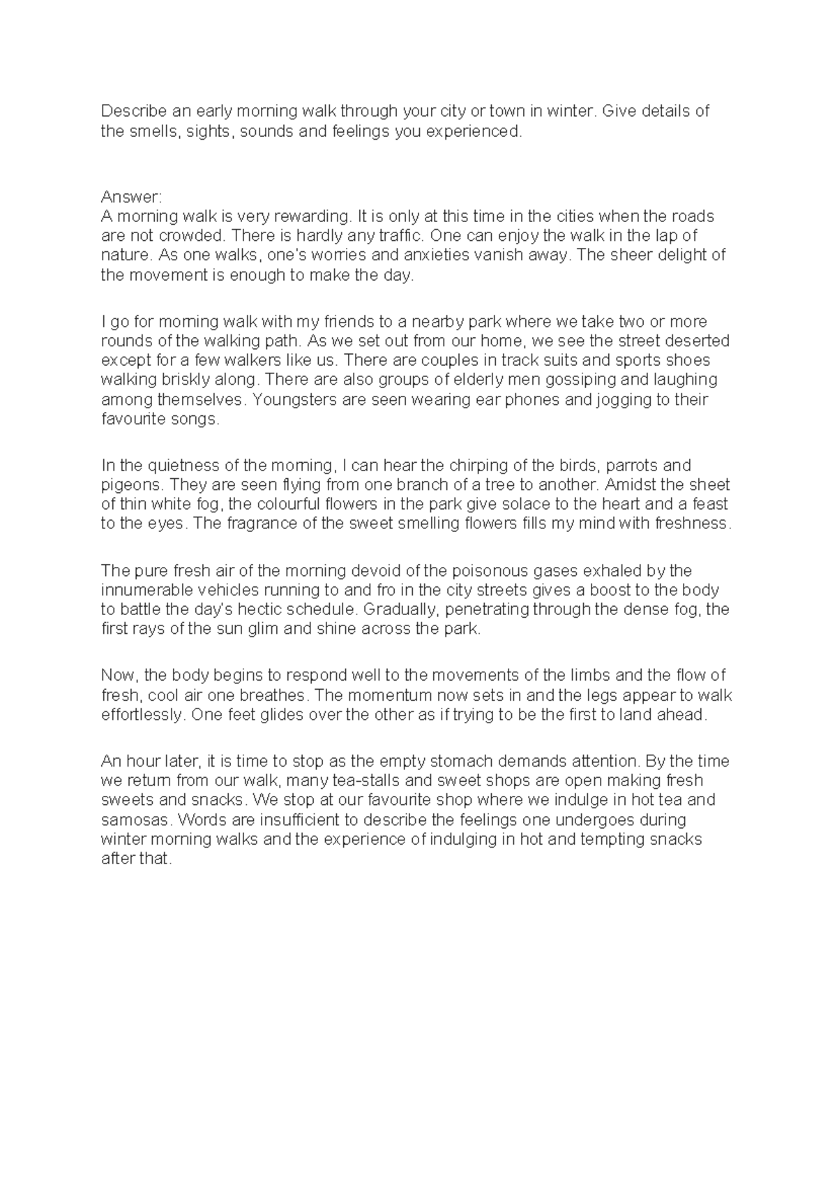 Descriptive Writing: A Winter Morning Walk Experience - Studocu