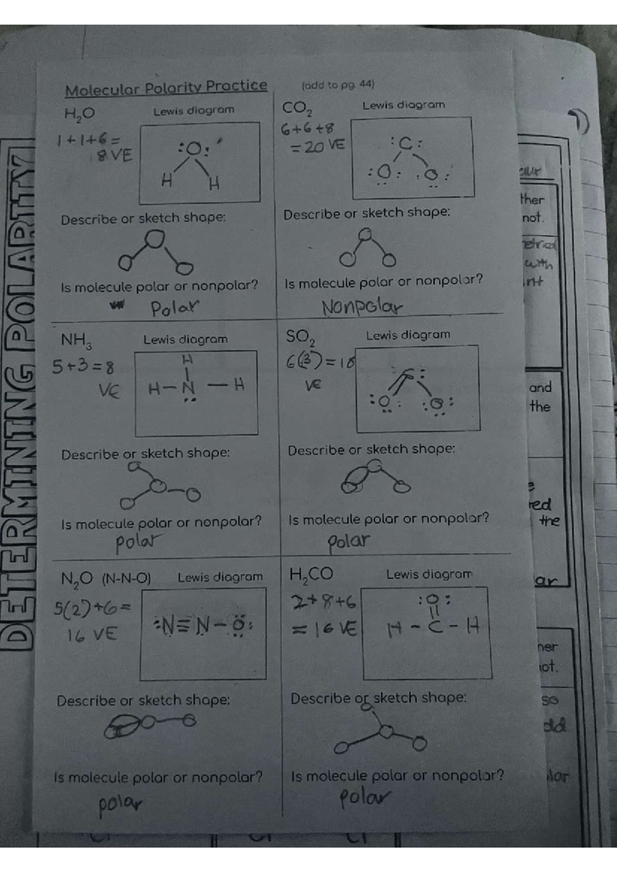 Molecular Polarity Practice: Lewis Diagrams & Shapes Analysis - Studocu