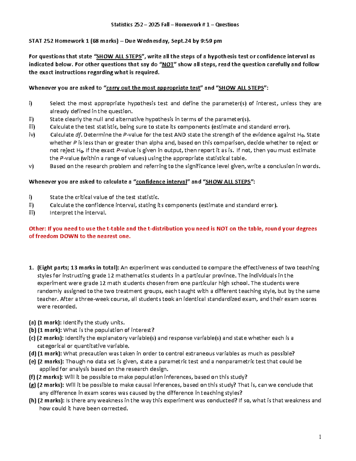 STAT 252 2025 Fall Homework 1 Questions and Guidelines - Studocu