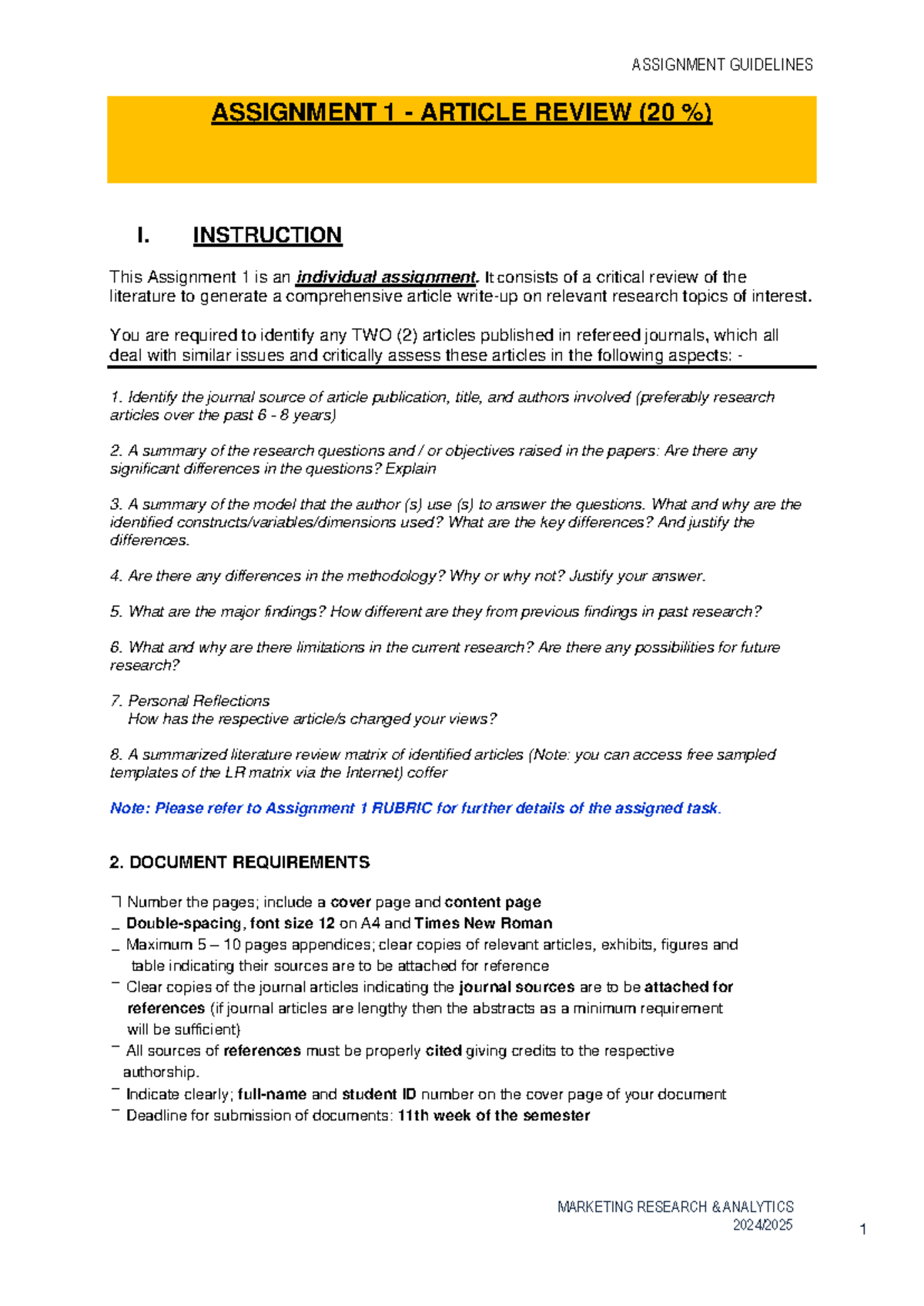 MARKETING RESEARCH ANALYTICS ASSIGNMENT 1 & 2 GUIDELINES - Studocu