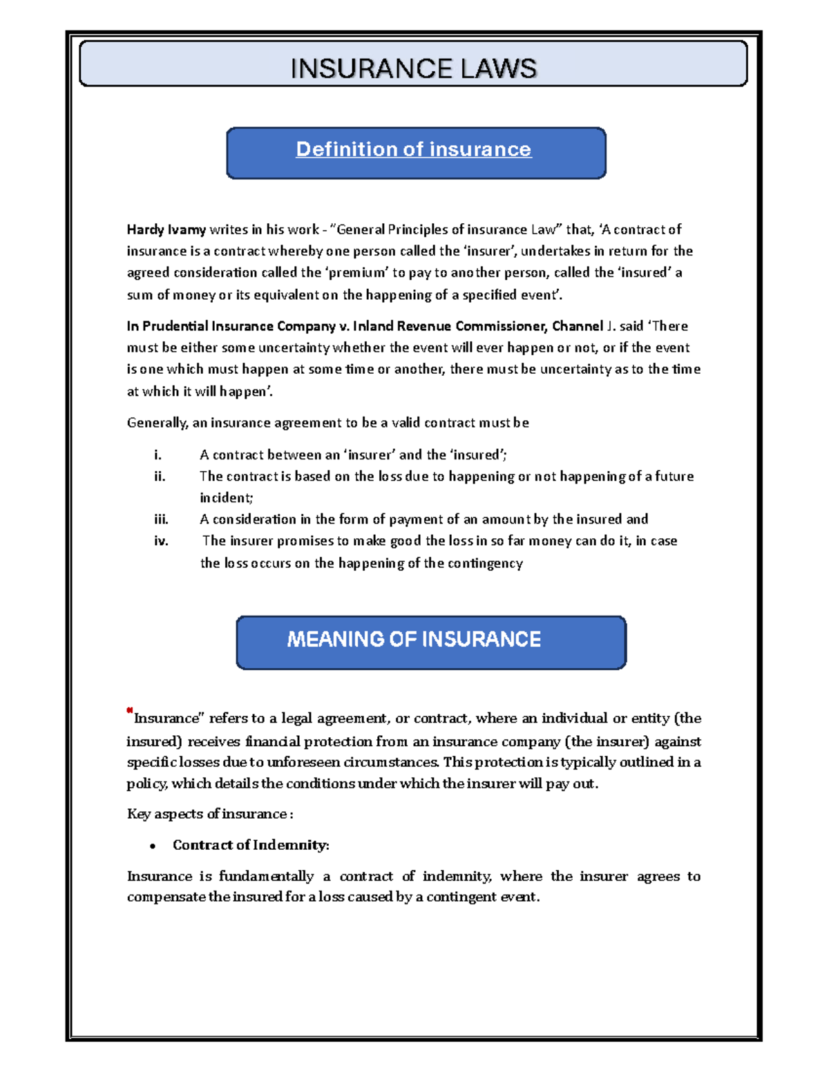 Insurance Law Overview: Key Principles and Evolution (LLB) - Studocu