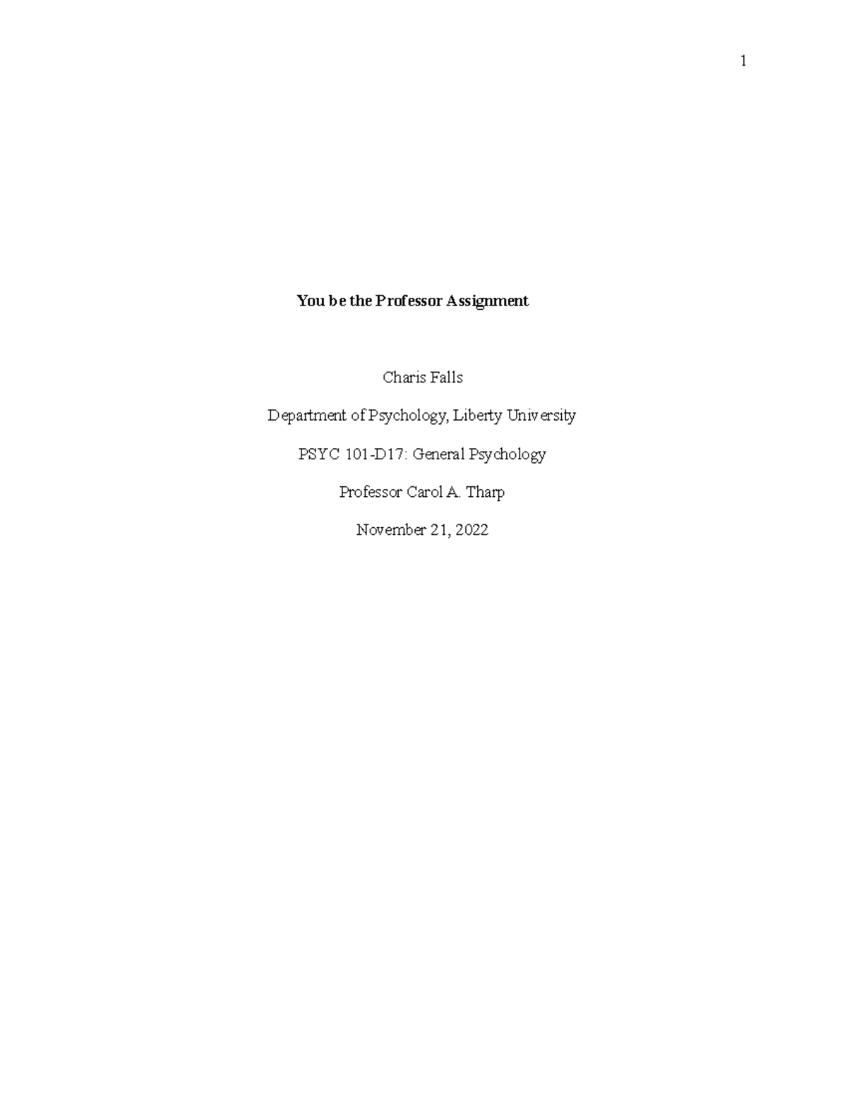 You Be The Professor Assignment - You be the Professor Assignment ...