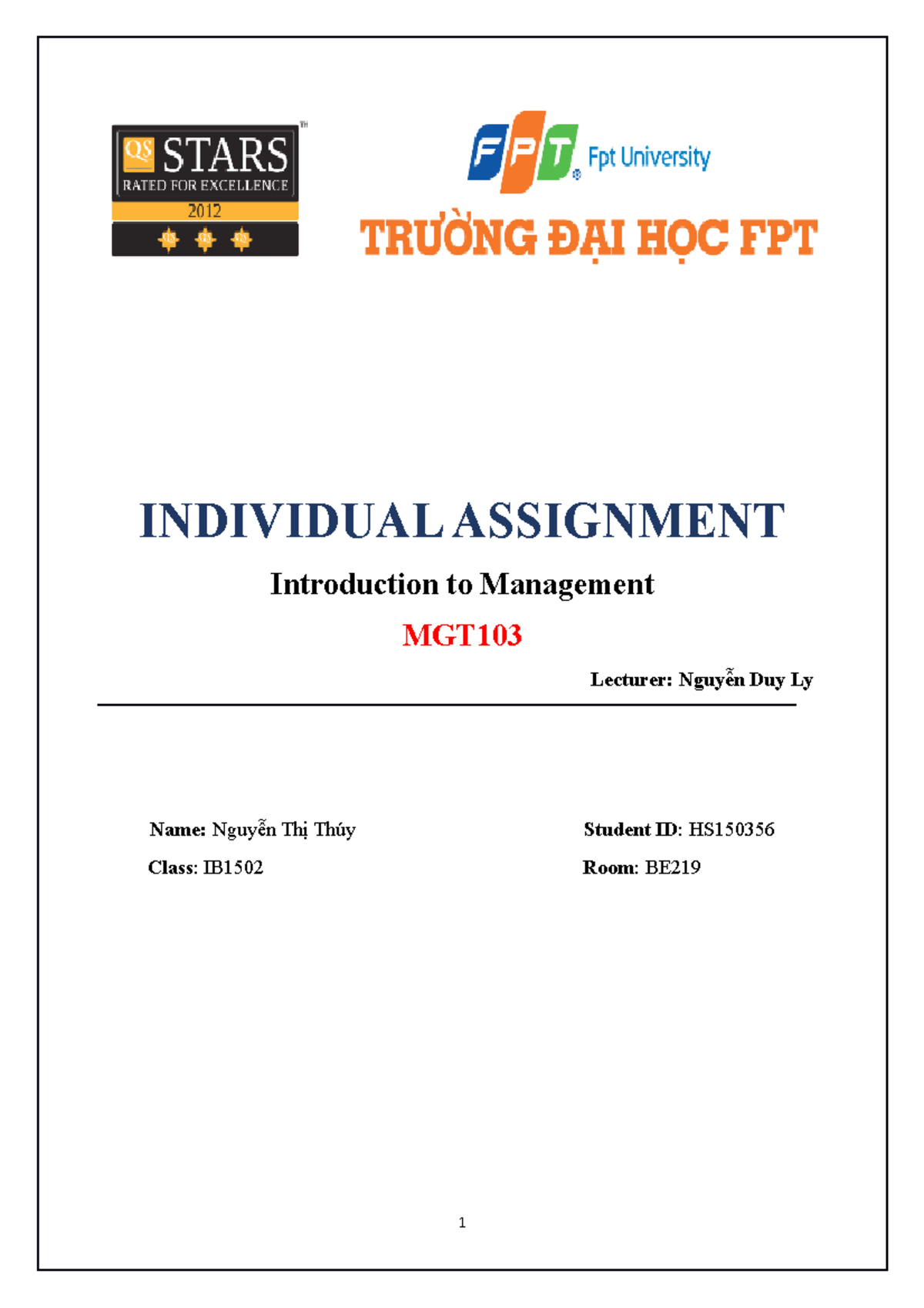 MGT103 Individual Assignment: Management Skills Analysis in IB1502 ...