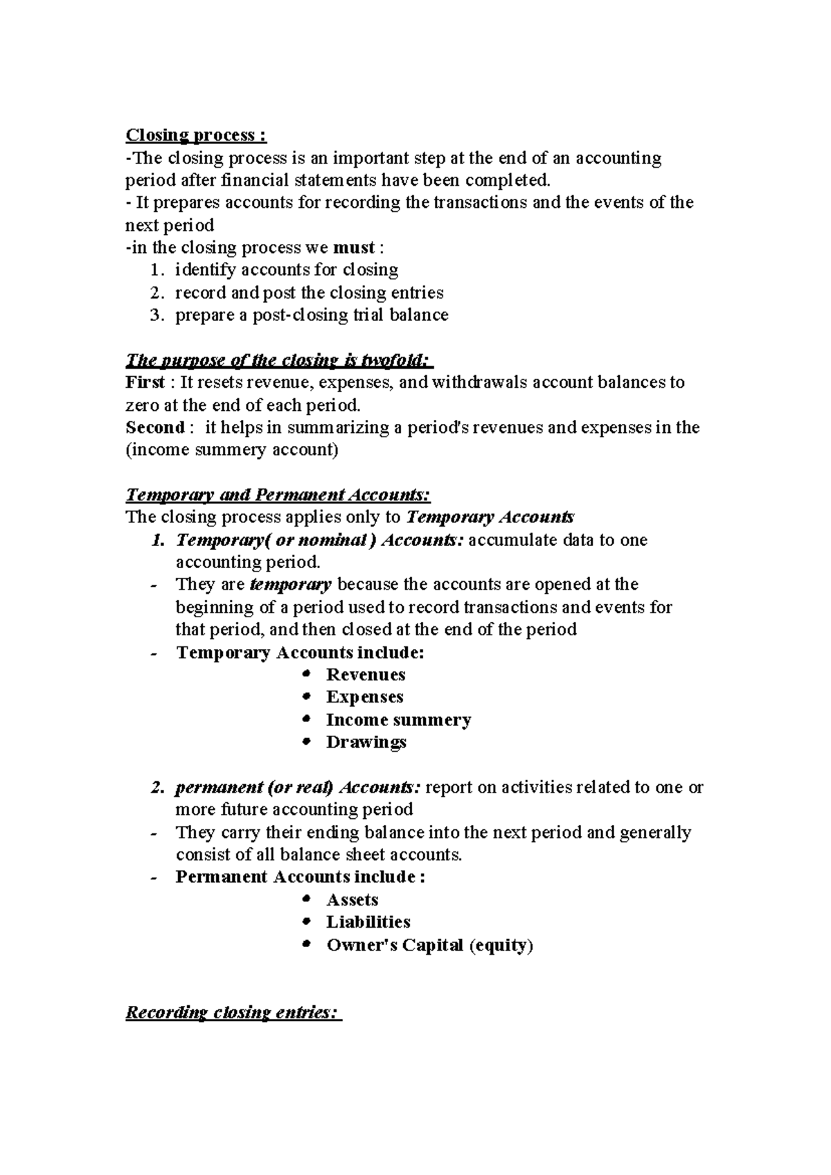 Closing Process Overview: Key Steps & Account Types (3rd Class) - Studocu