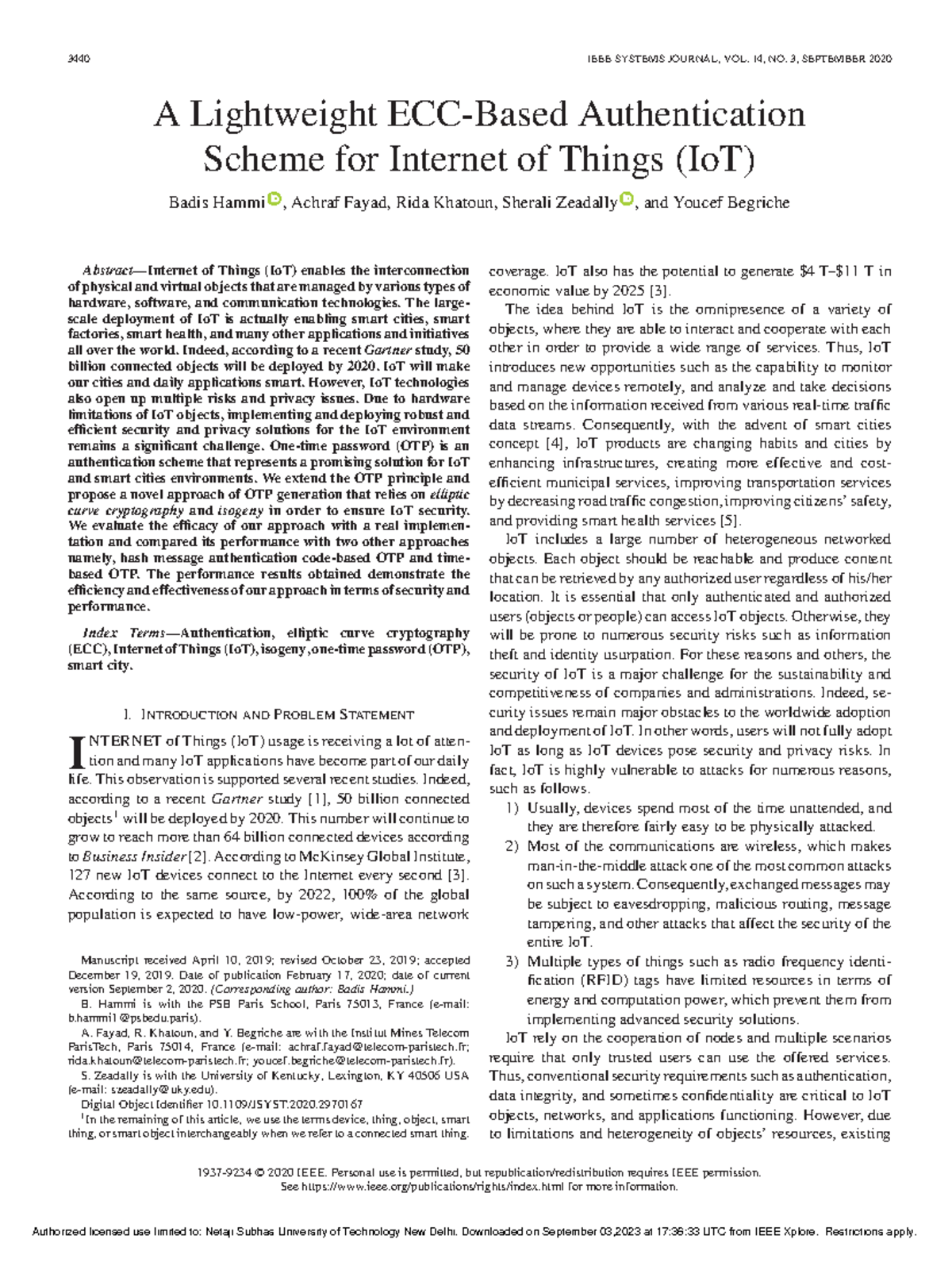A Lightweight ECC-Based Authentication Scheme for Internet of Things Io ...