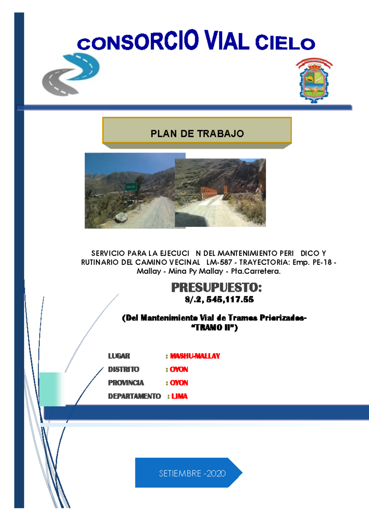 LM-587 - Plan de Trabajo para Mantenimiento Vial en Oyón - Studocu