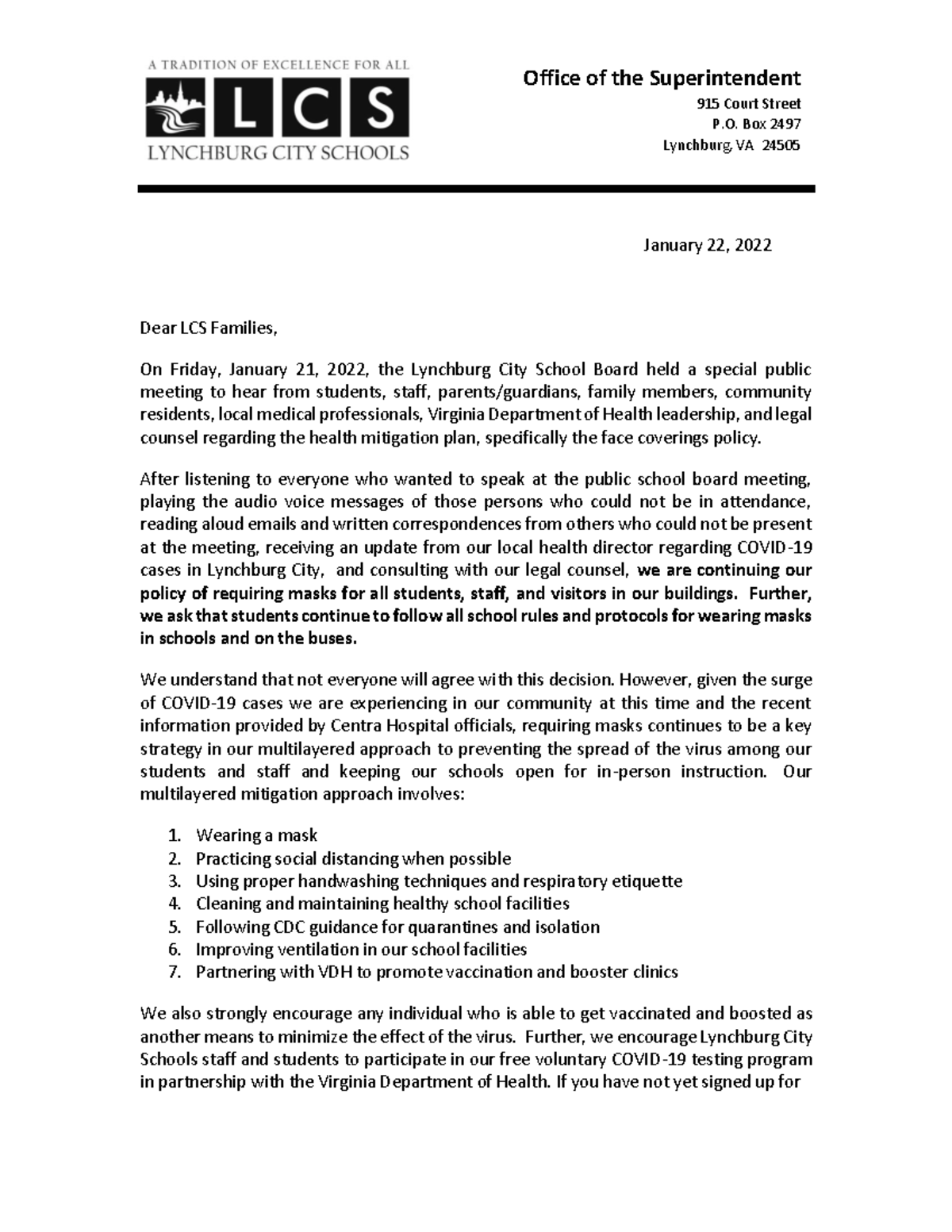 LCS Families COVID-19 Update: Mask Policy as of Jan 22, 2022 - Studocu