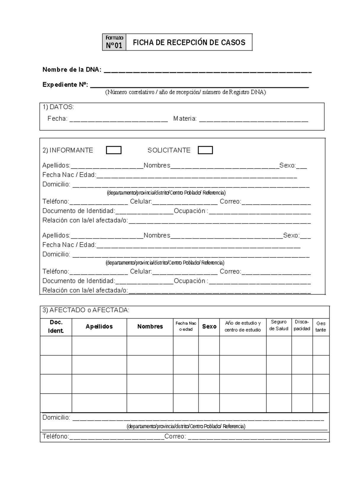 Formatos de Atención de Casos en Demuna: Ficha de Recepción y Visita - Document Preview