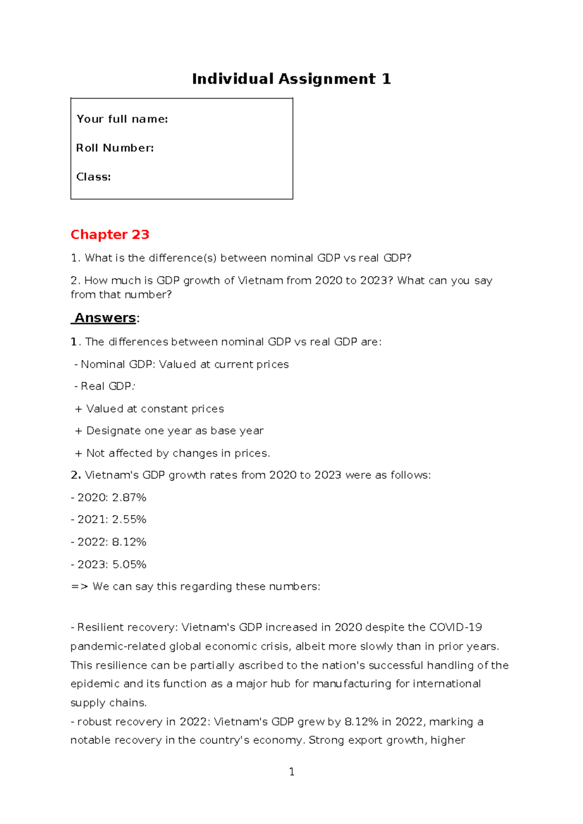 IA1 ECO121 FUCT - Individual Assignment - Individual Assignment 1 Your ...