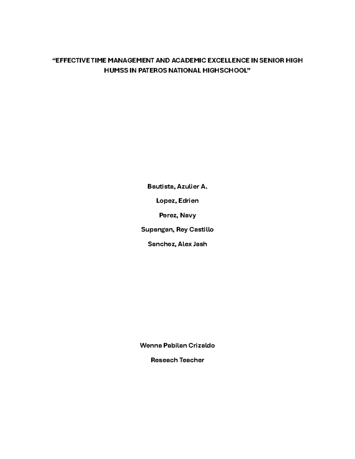 HUMSS Research: Time Management & Academic Success in SHS - Studocu