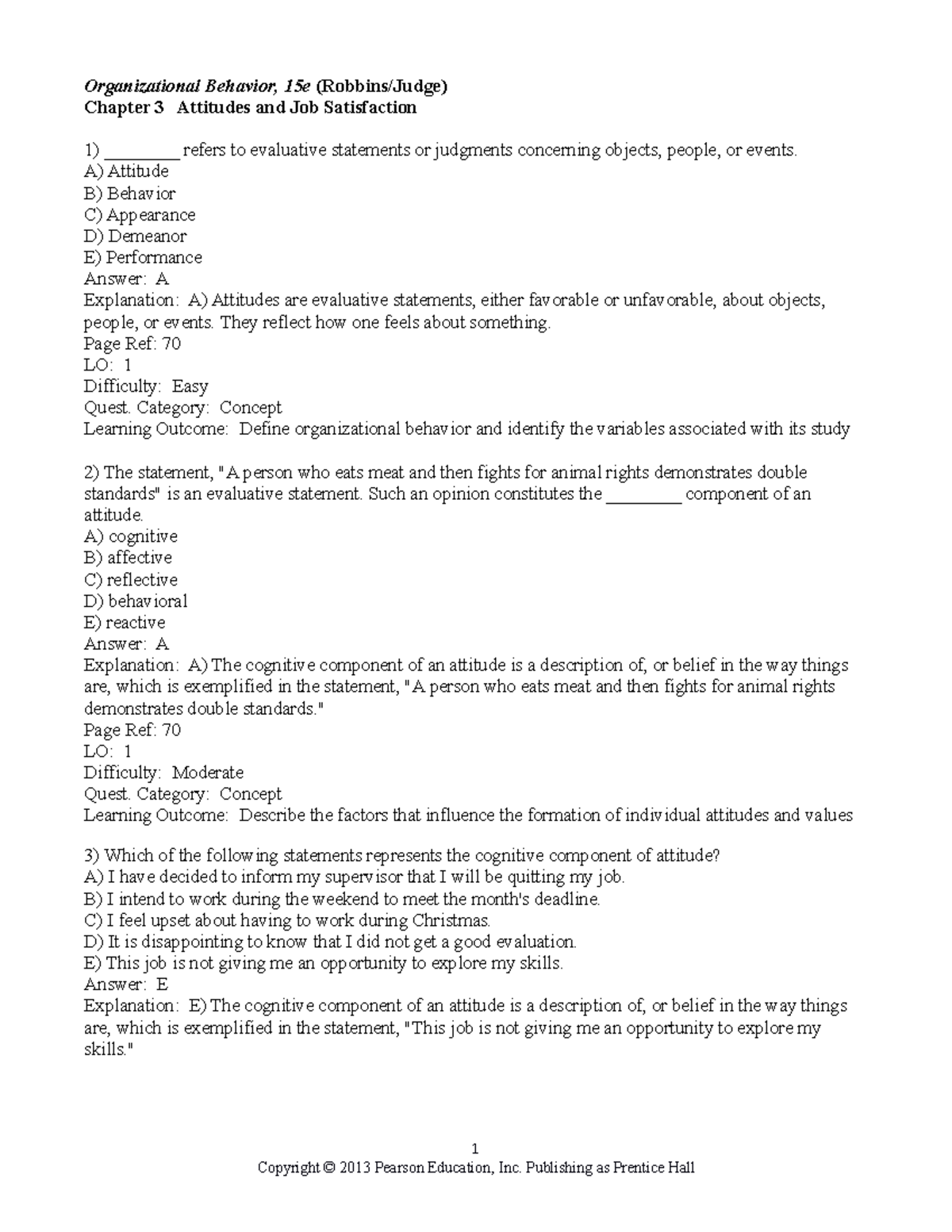 Chapter 3 - Attitudes and Job Satisfaction Notes for OB 15e - Studocu