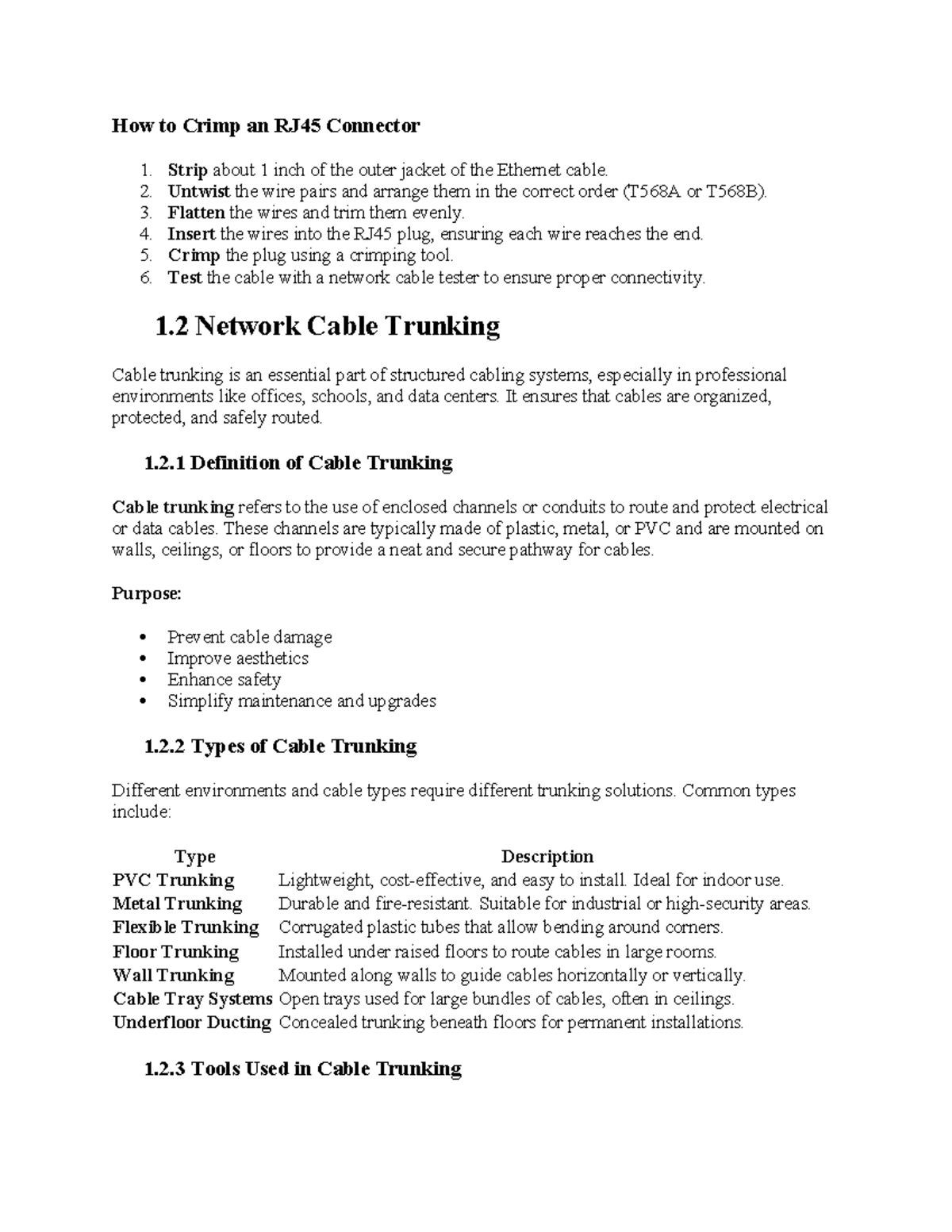 RJ45 Connector Crimping & Cable Trunking Guide - Studocu