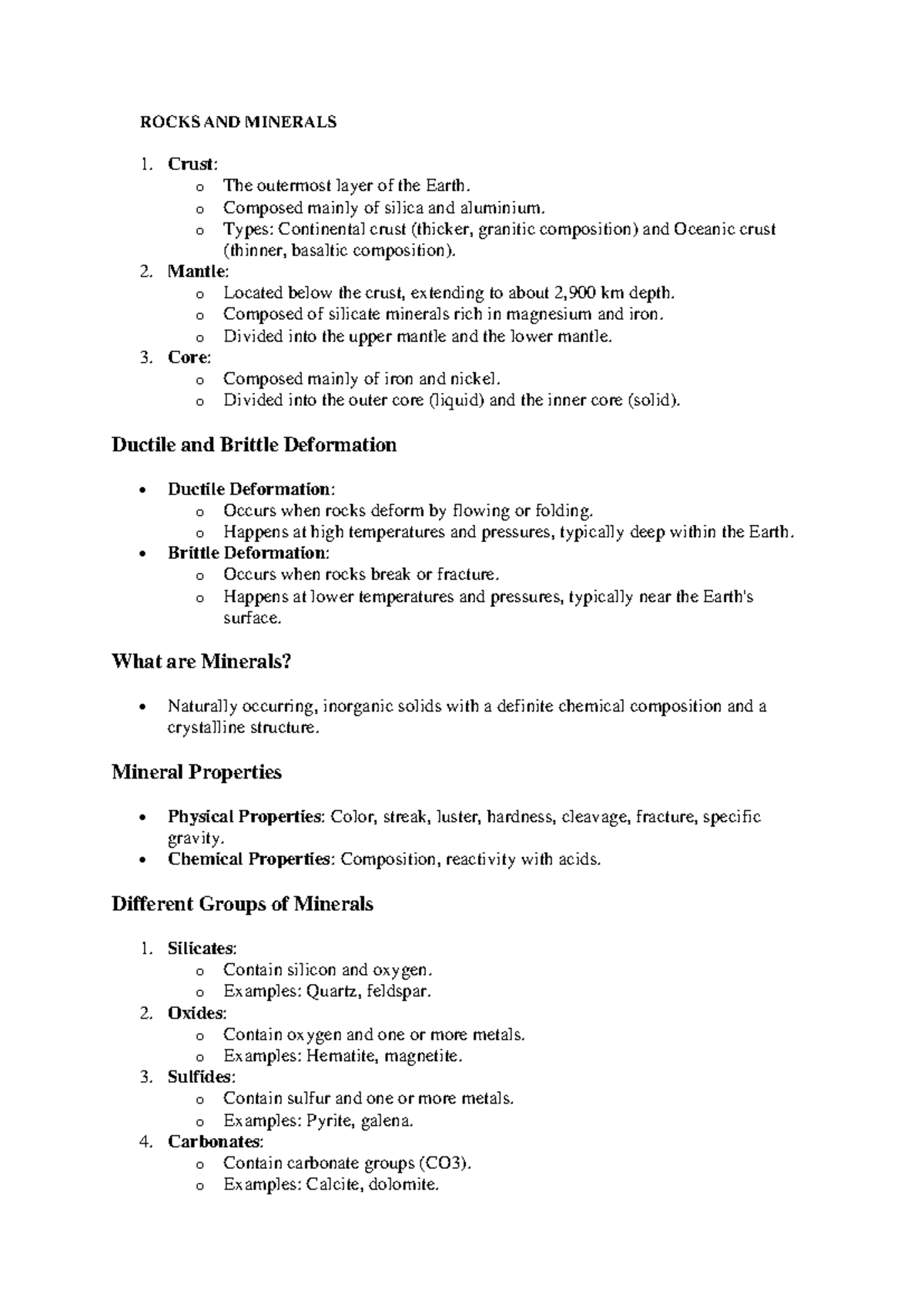 Rocks and Minerals - Course Code: GEO101 Past Paper Review - Studocu