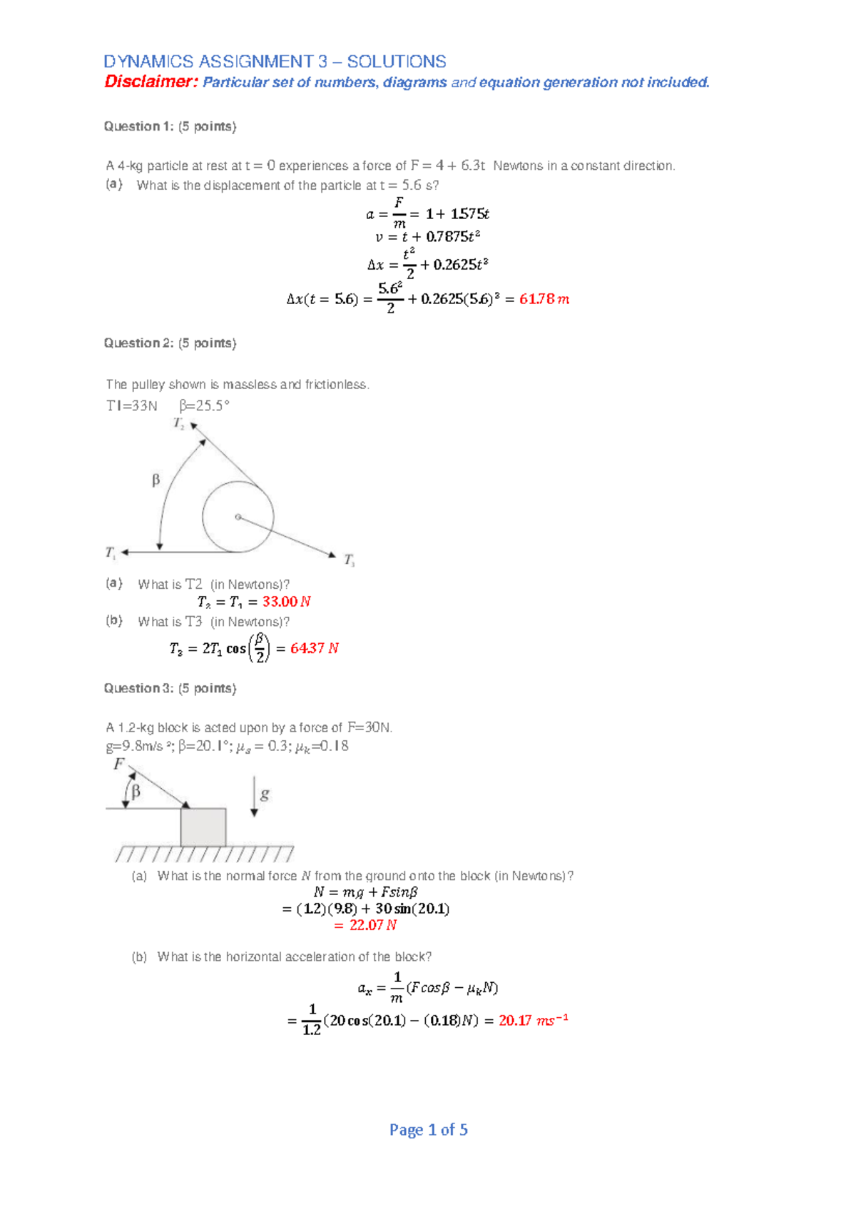 Dynamics Assignment 3 2018 Solutions - DYNAMICS ASSIGNMENT 3 SOLUTIONS ...