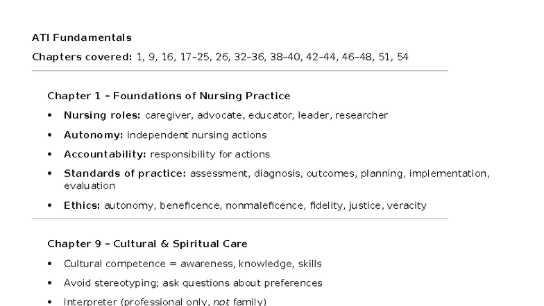 ATI Fundamentals Exam 3 Study Guide: Chapters 1, 9, 16, 26, 51, 54 ...