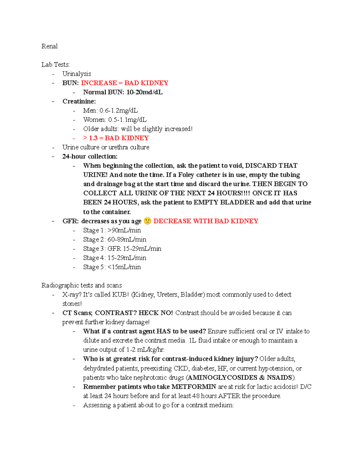 Renal Study Guide: Exam 1 Review for Nursing Students - Studocu