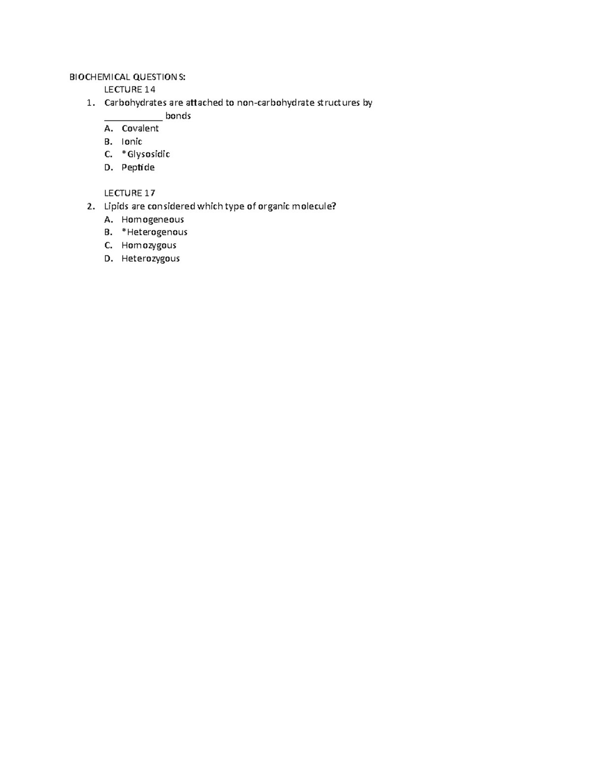 Biochem Questions - Bchm 102 - BIOCHEMICAL QUESTIONS: LECTURE 14 ...