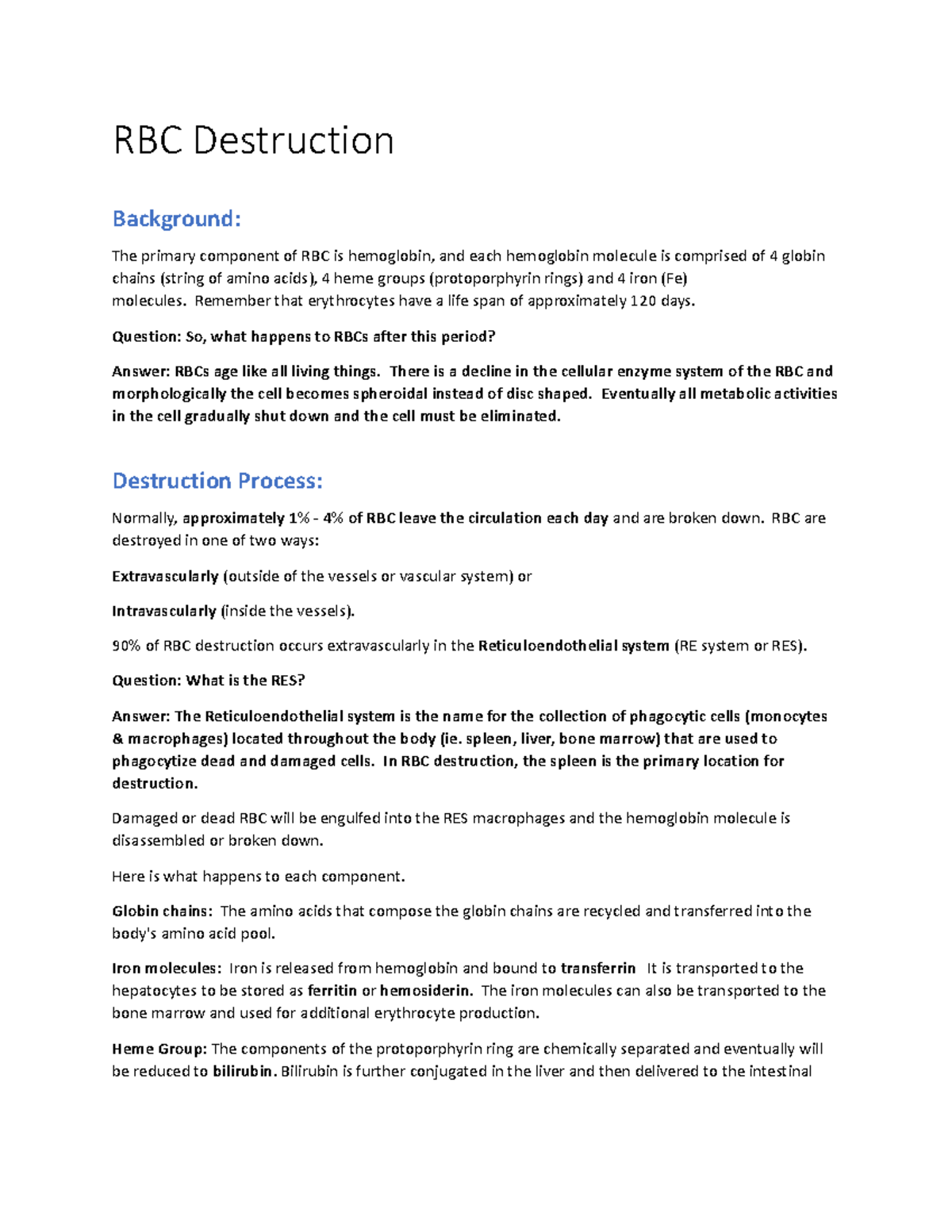 RBC Destruction Mechanisms and Recycling Processes: Overview and Review ...
