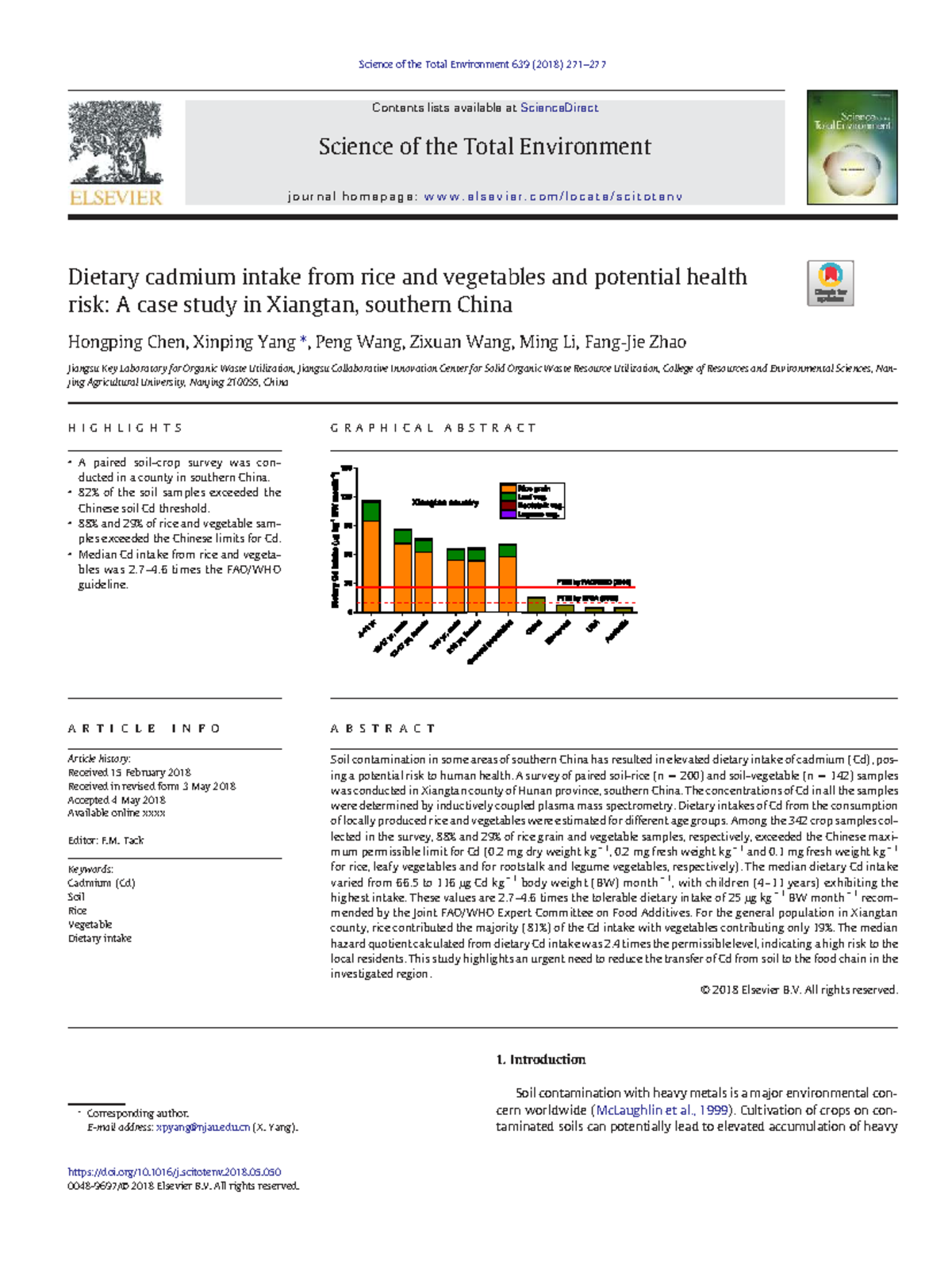 Dietary Cadmium Intake from Rice and Vegetables: A Case Study in ...