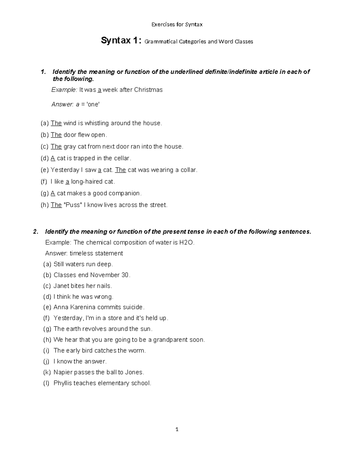 Exercises for Syntax 101: Grammatical Analysis & Sentence Structure ...