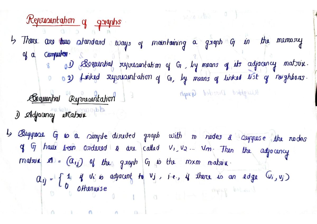 Representation of Graphs: Adjacency Matrix & List Techniques - Studocu