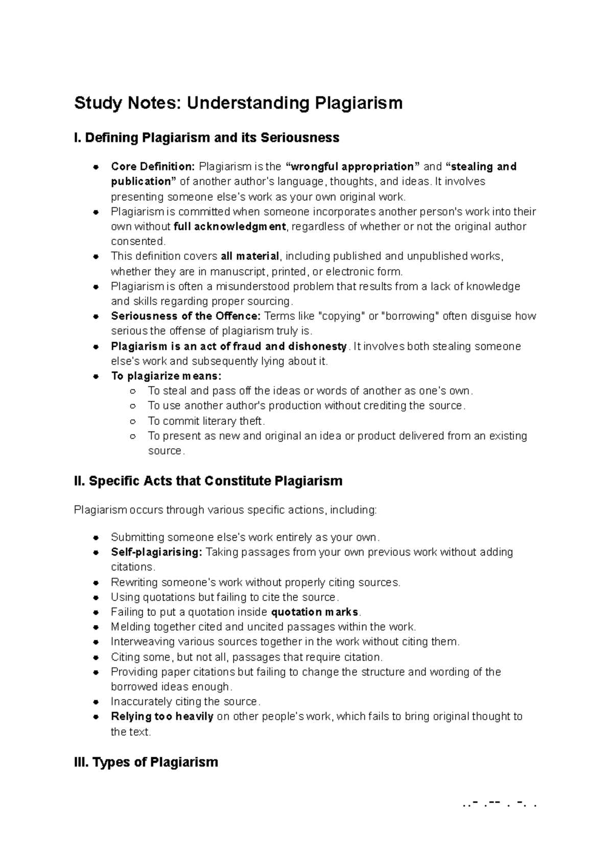 Study Notes: Understanding Plagiarism and Its Seriousness - Studocu