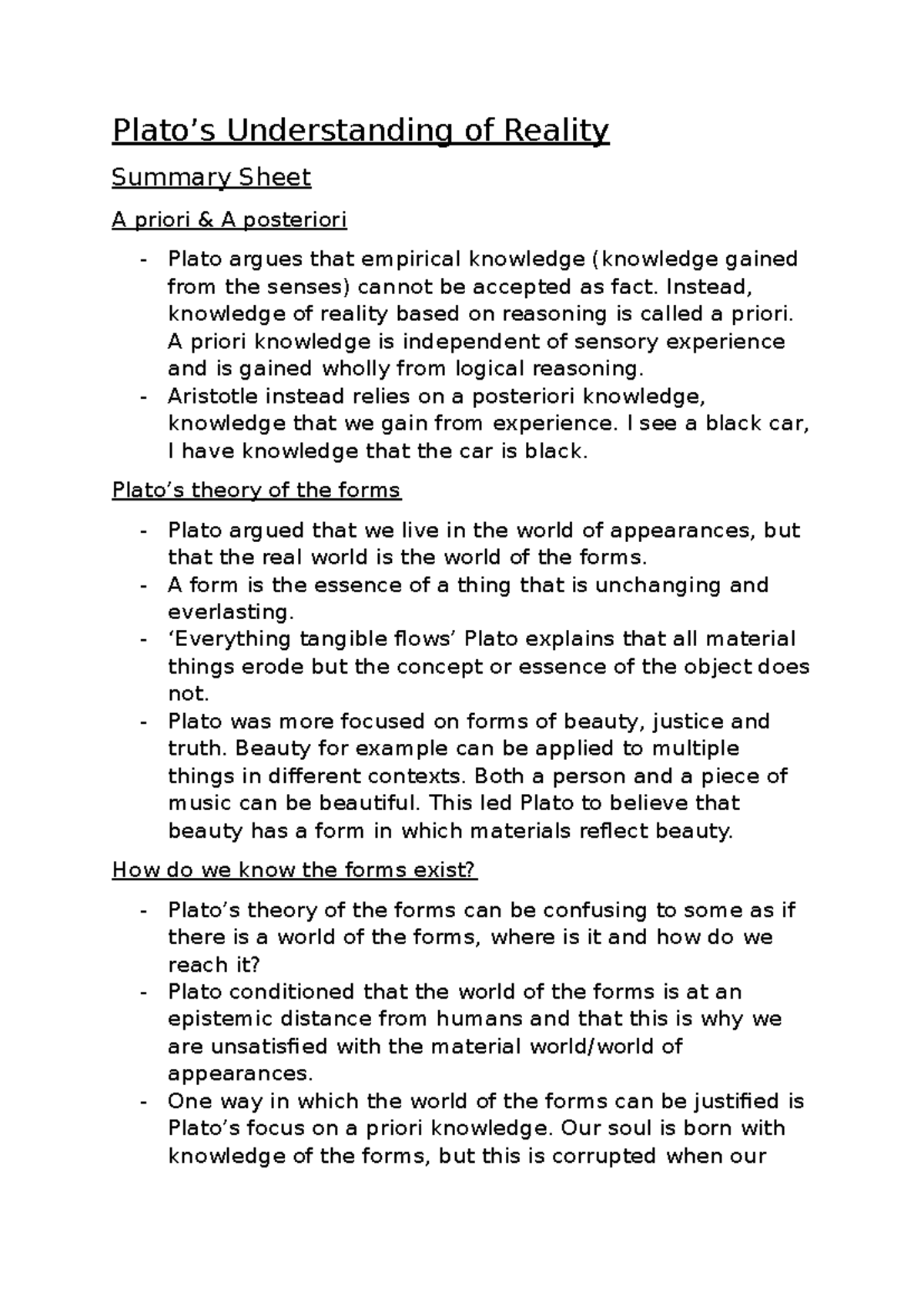 Plato Understanding Of Reality