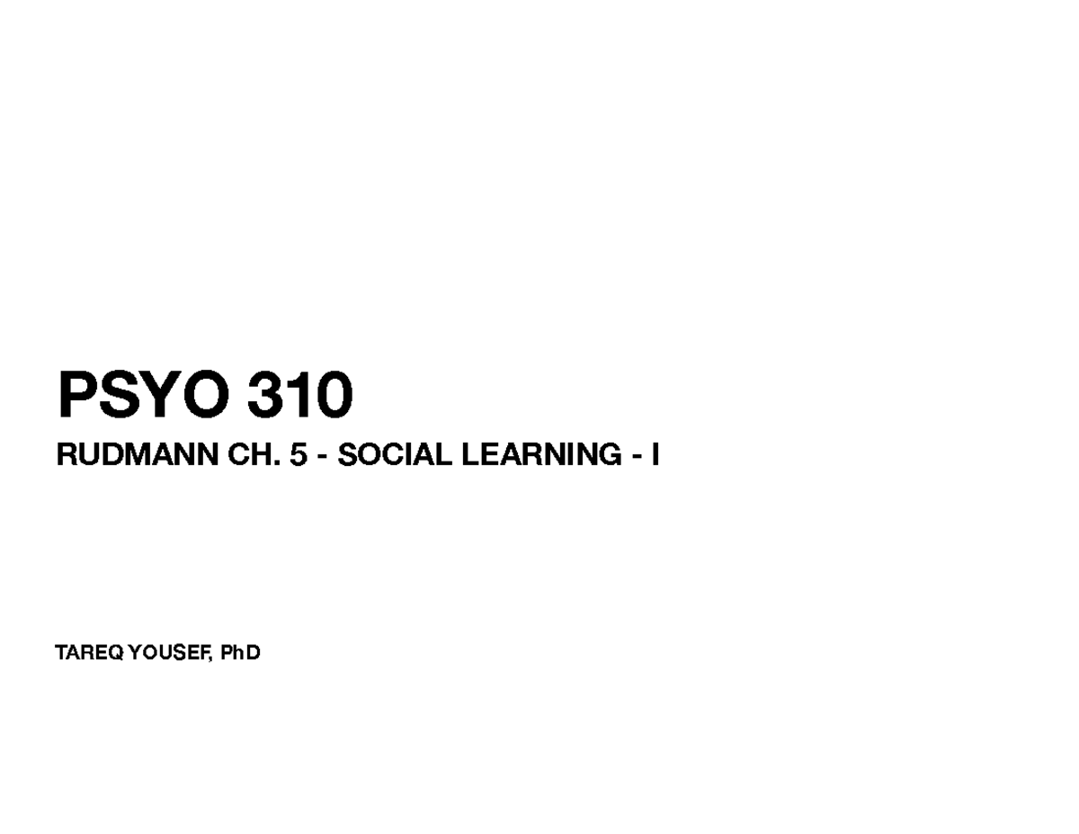 PSYO 310 Lecture Notes: Social Learning & Cognitive Development - Studocu
