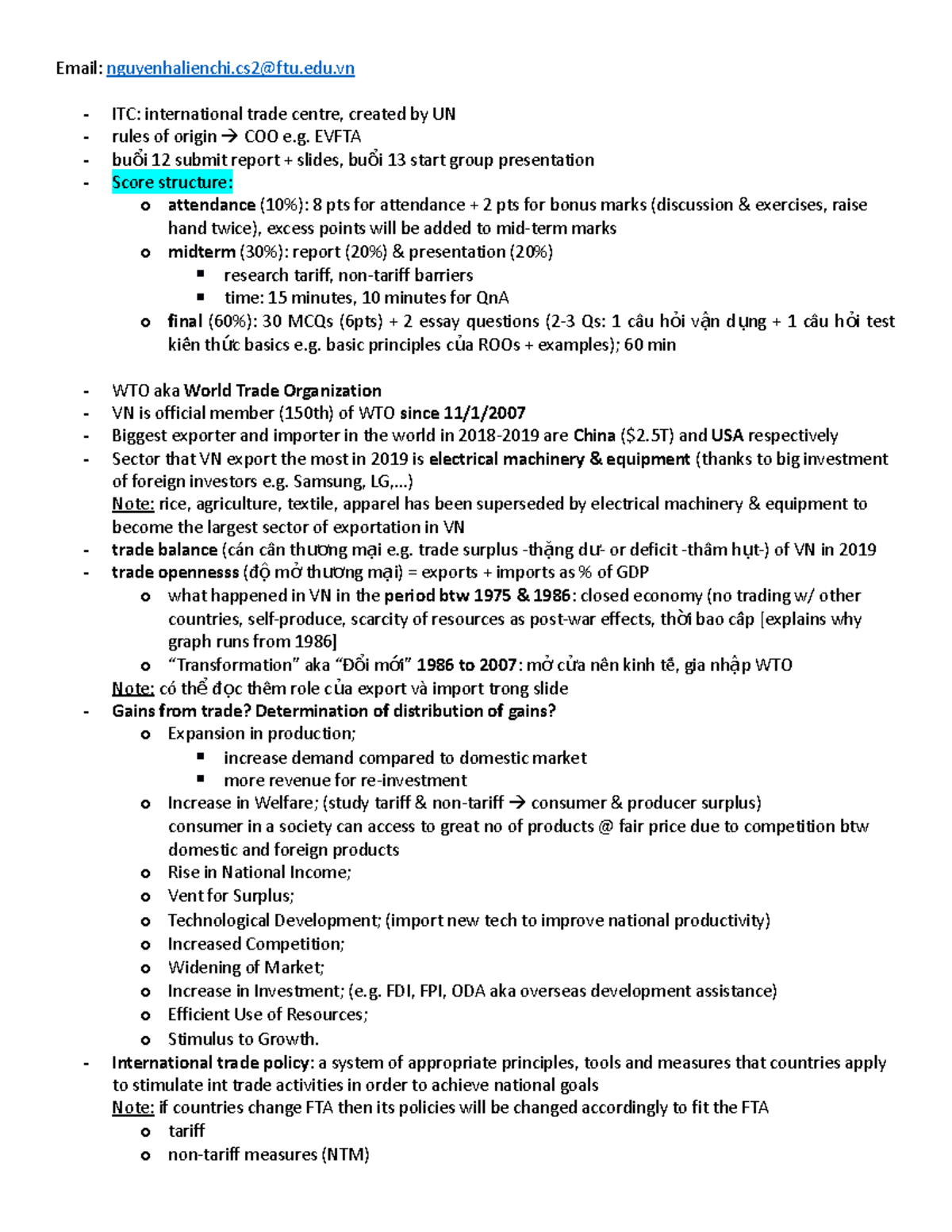Final Exam Notes - International Trade (ITC) Principles & Models - Studocu