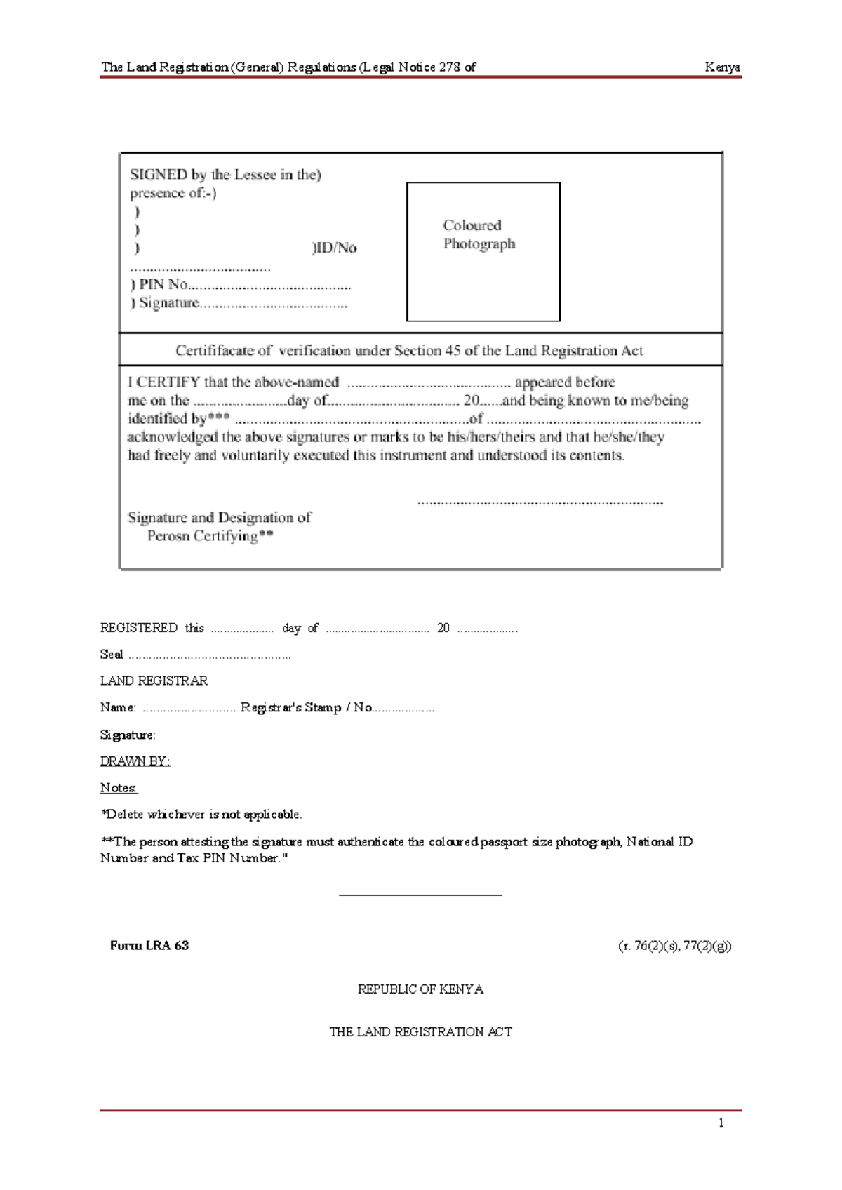 The Land Registration (Gen) Regs, Legal Notice 278 of 2017 - Kenya ...
