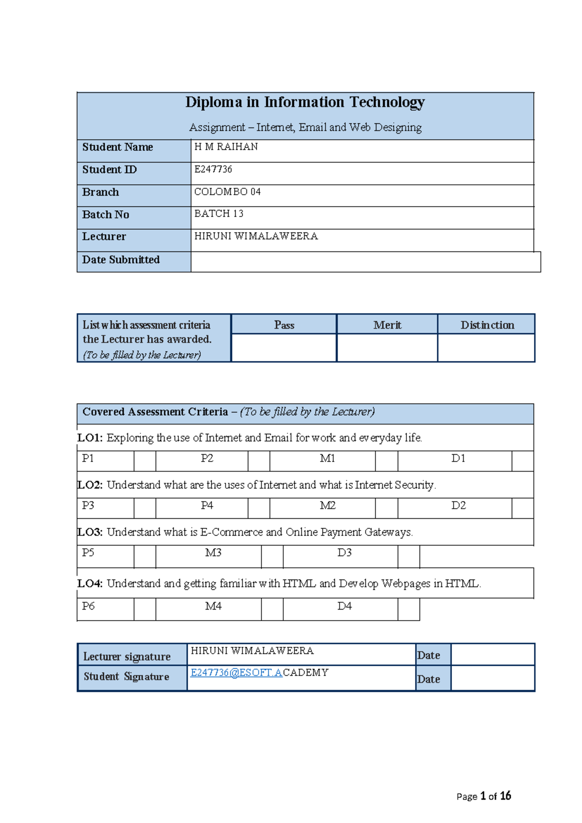 Diploma in IT Assignment: Internet, Email & Web Design (Unit 05) - Studocu