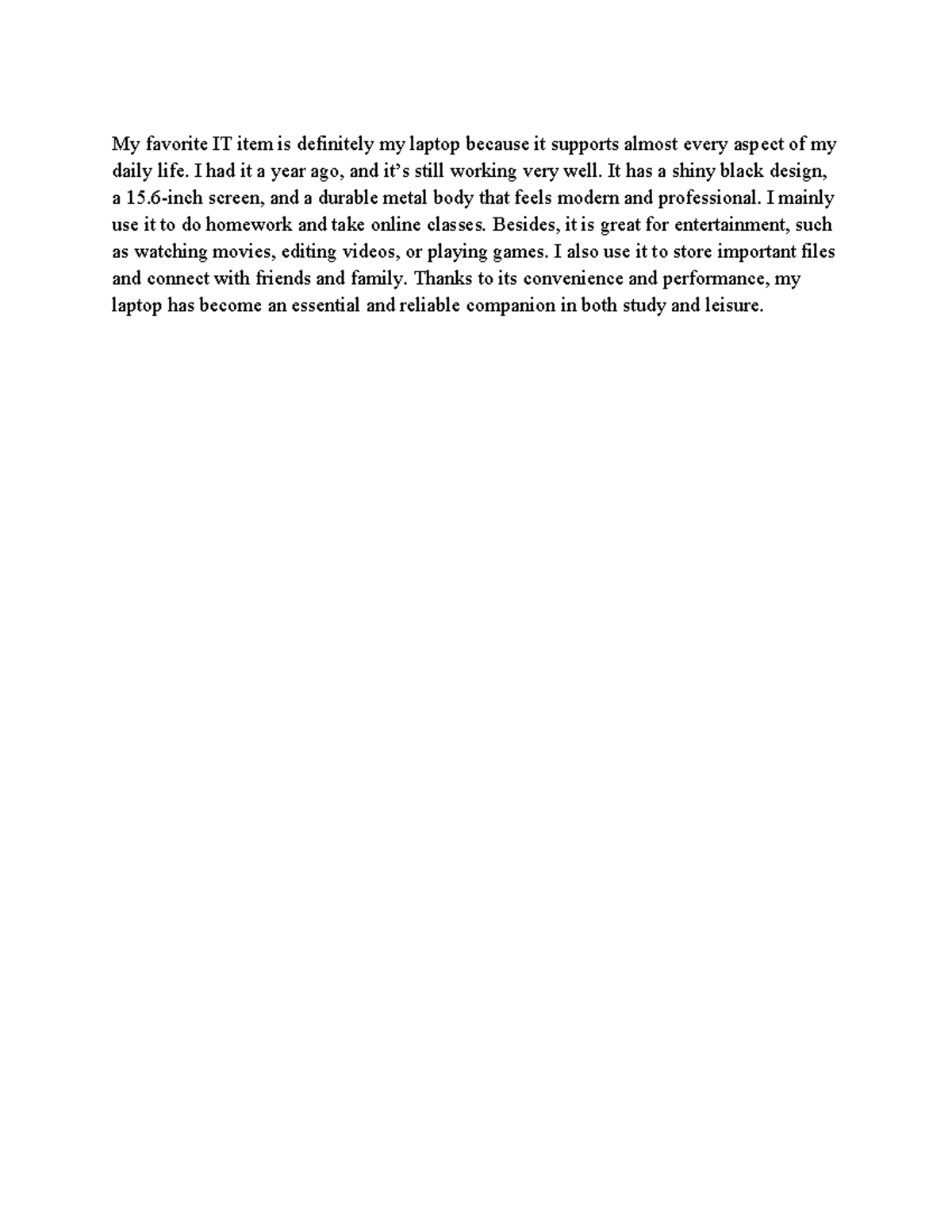 Task 7 Writing Unit 1: The Importance of My Laptop - Studocu