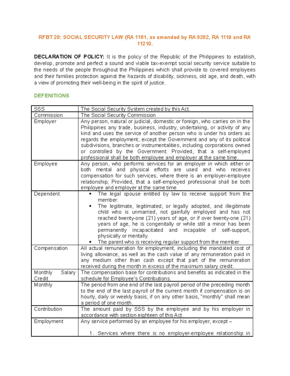 RFBT 20: Comprehensive Overview of Social Security Law in the ...