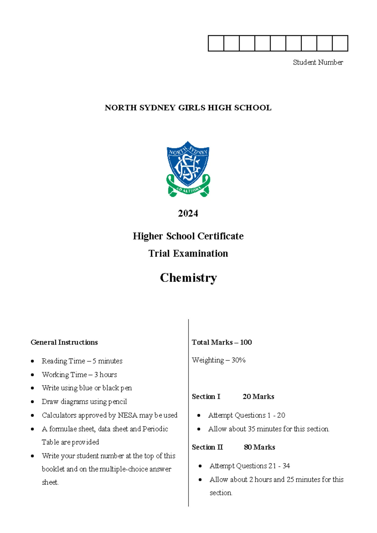 Year 12 Chemistry CH12: Working Scientifically Task Notification 2024 ...