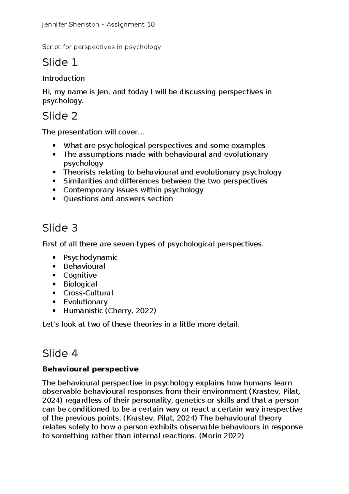 Unit 10: Perspectives in Psychology Presentation Script - Key Insights ...