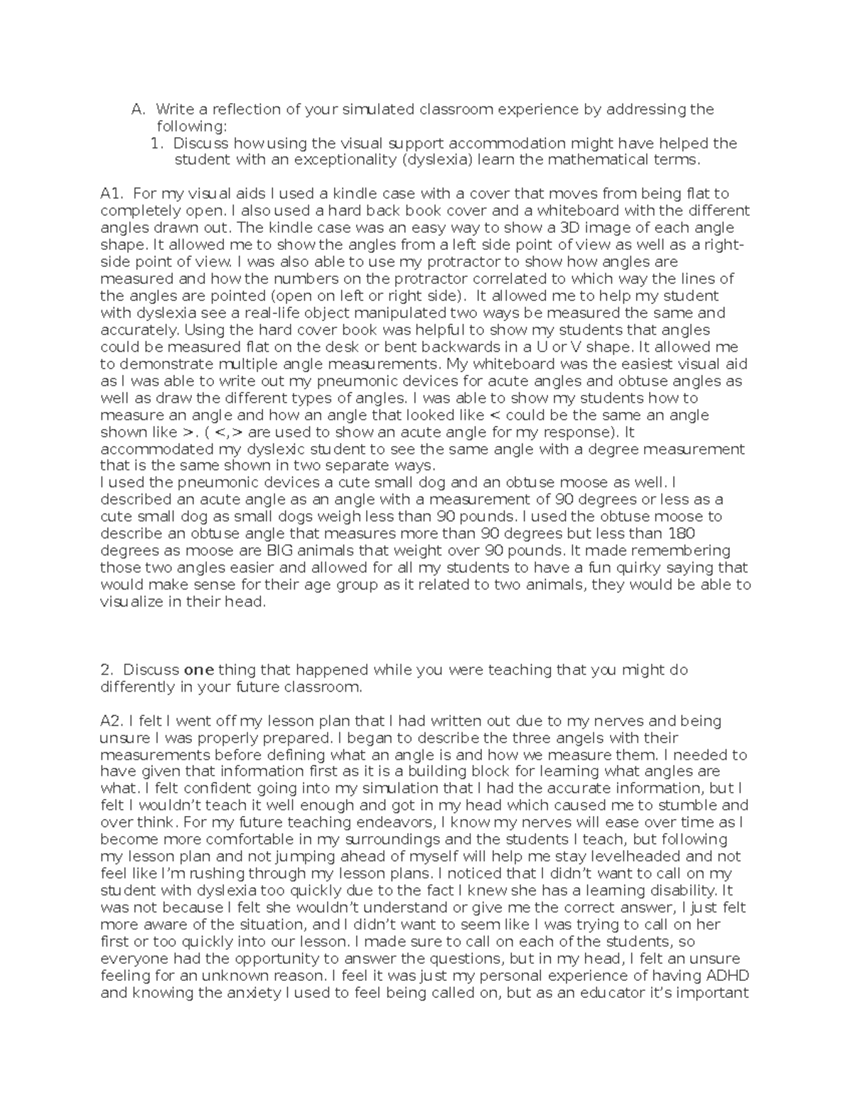 Task 2 D096 Fundementals of Diverse Learners - A. Write a reflection of ...