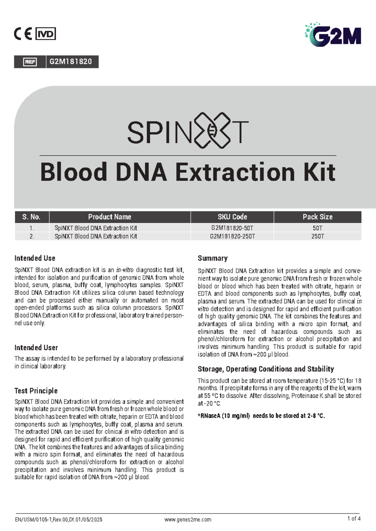 SpinXT Blood DNA Extraction Kit (G2M181820) - 50T & 250T Overview - Studocu