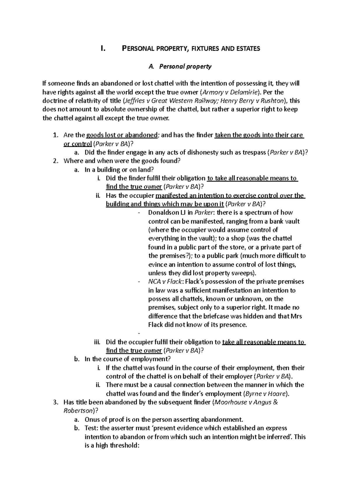 Property Law Exam Notes - Personal Property, Fixtures, and Estates ...