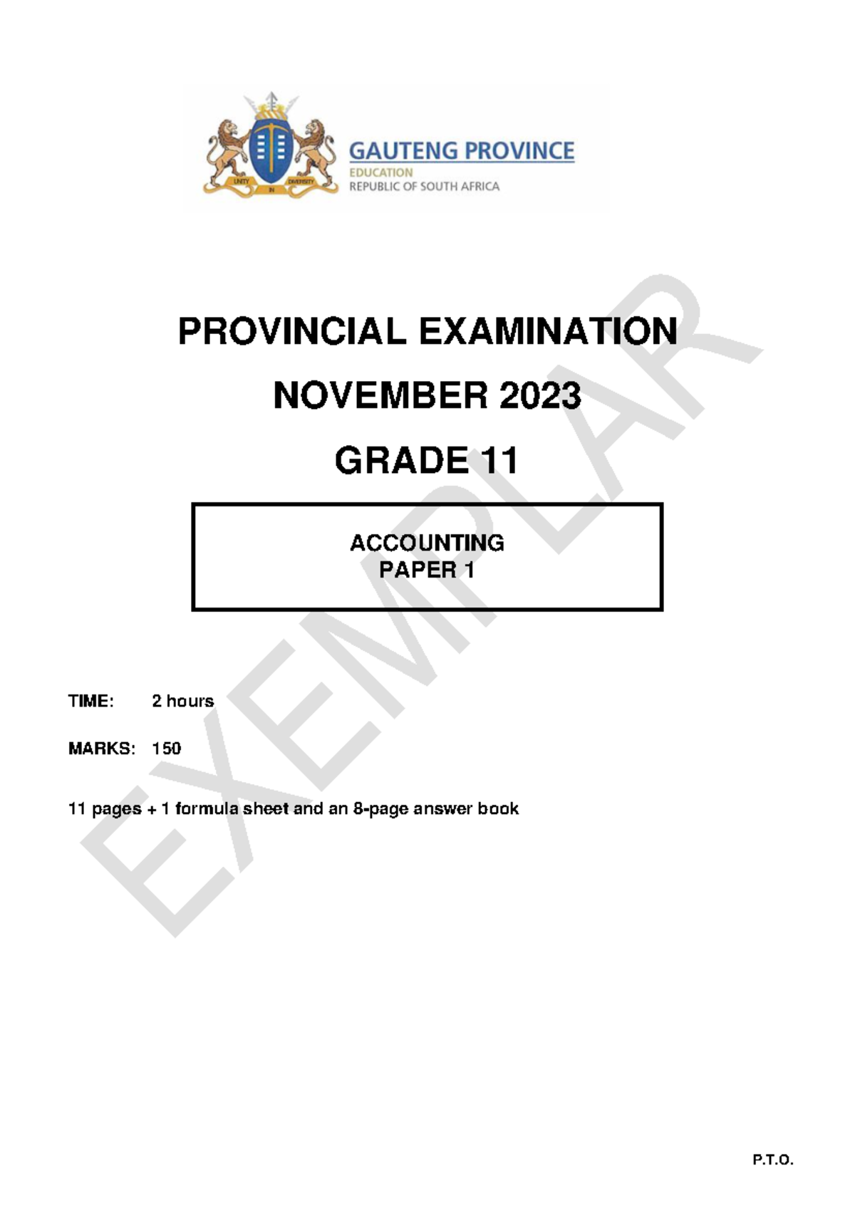 2023 GP G11 Nov Exam Accounting P1 Question Paper - Studocu
