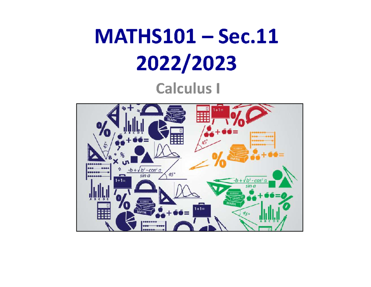 MATHS101 - Calculus I: Overview and Function Basics - Studocu