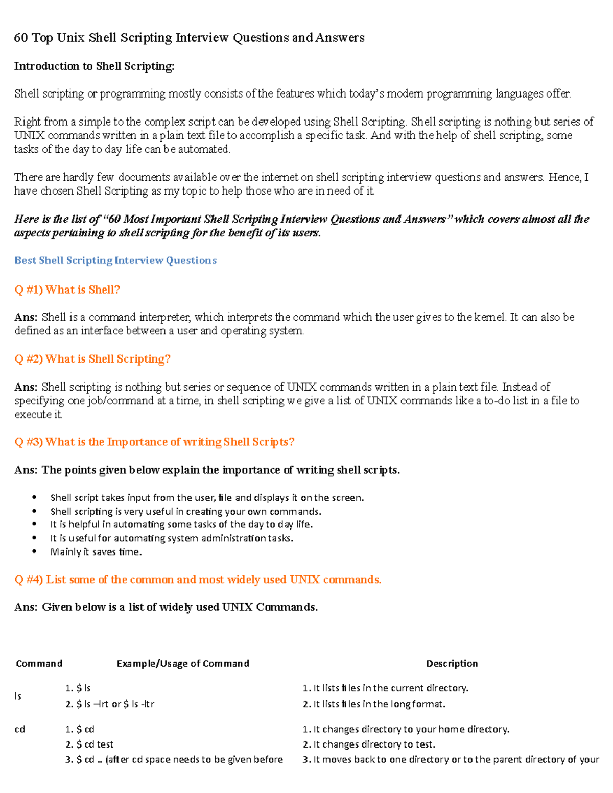 60 Essential Unix Shell Scripting Interview Q&A for Success - Studocu
