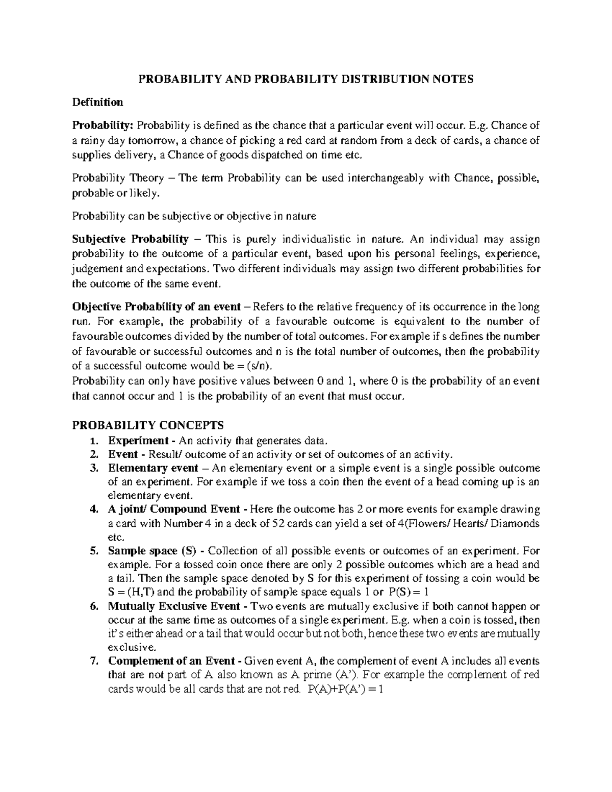 Probability and Probability Distribution Class Notes - Fin. Mgt. - Studocu