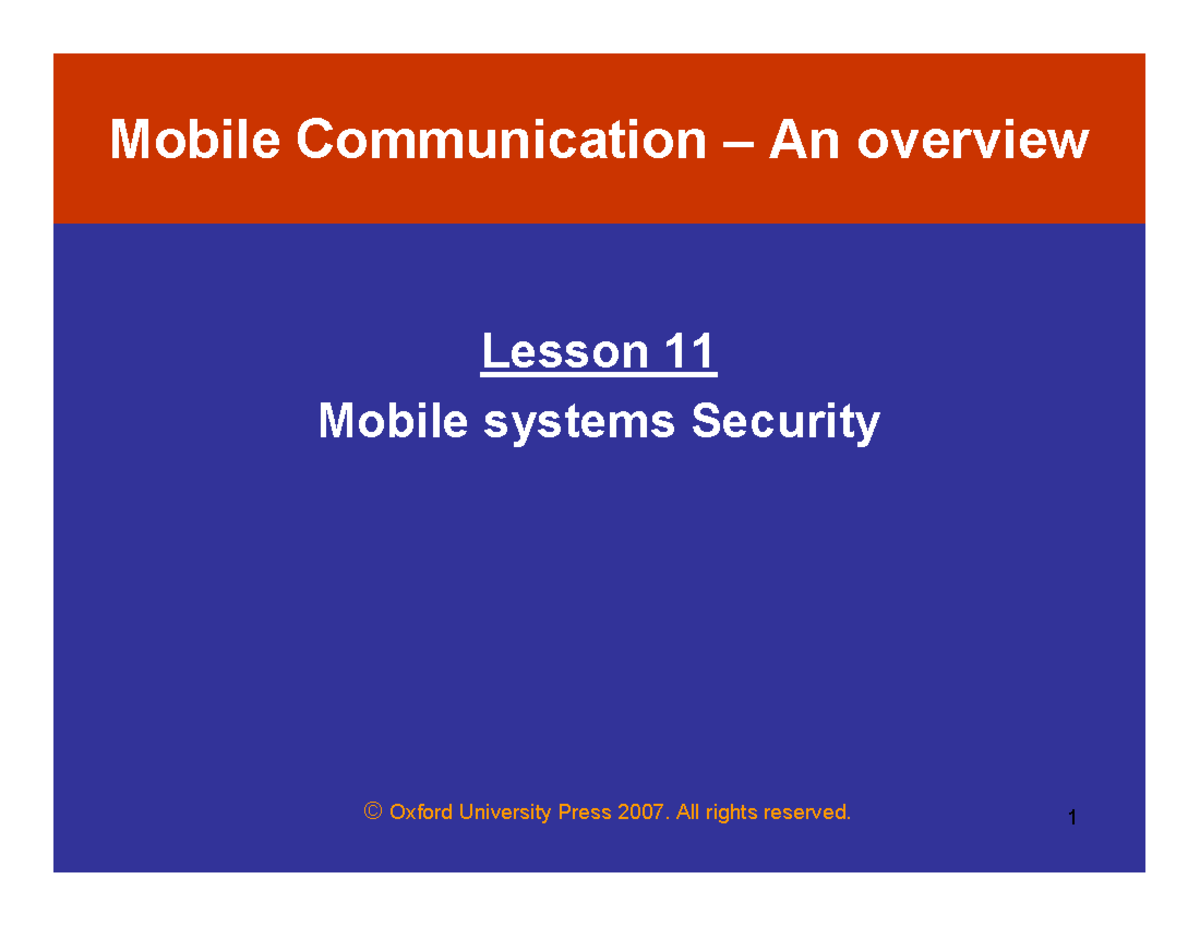 Mobile Communication Chapter 01 Lesson 11: Security Overview - Studocu
