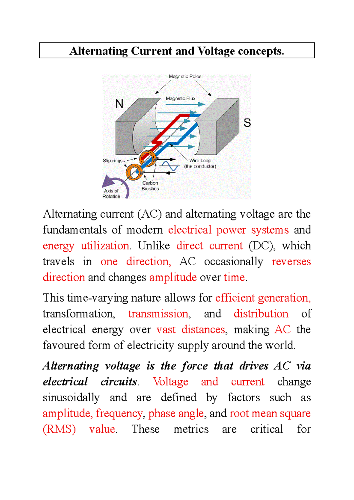 AC and Voltage Fundamentals: Concepts for 260209 114626 - Studocu