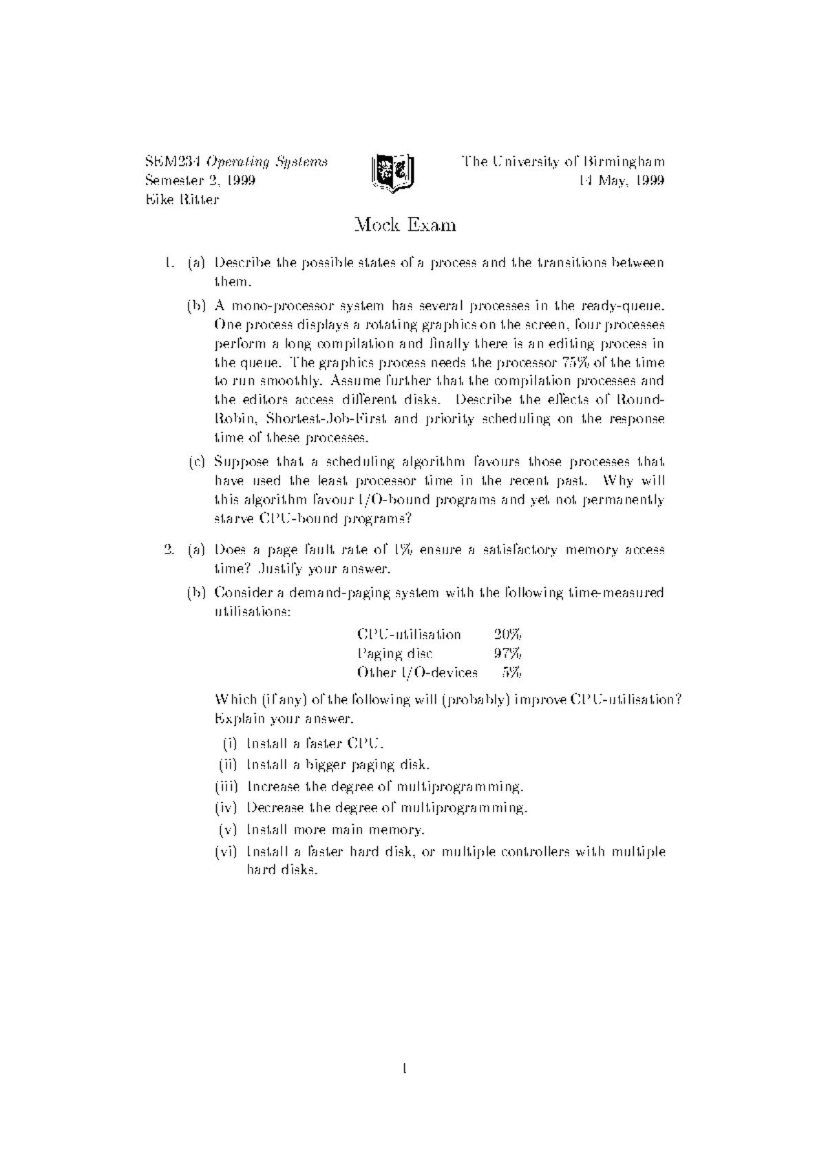 LI Operating Systems & Systems Programming Exam Paper 2023-24 - Studocu