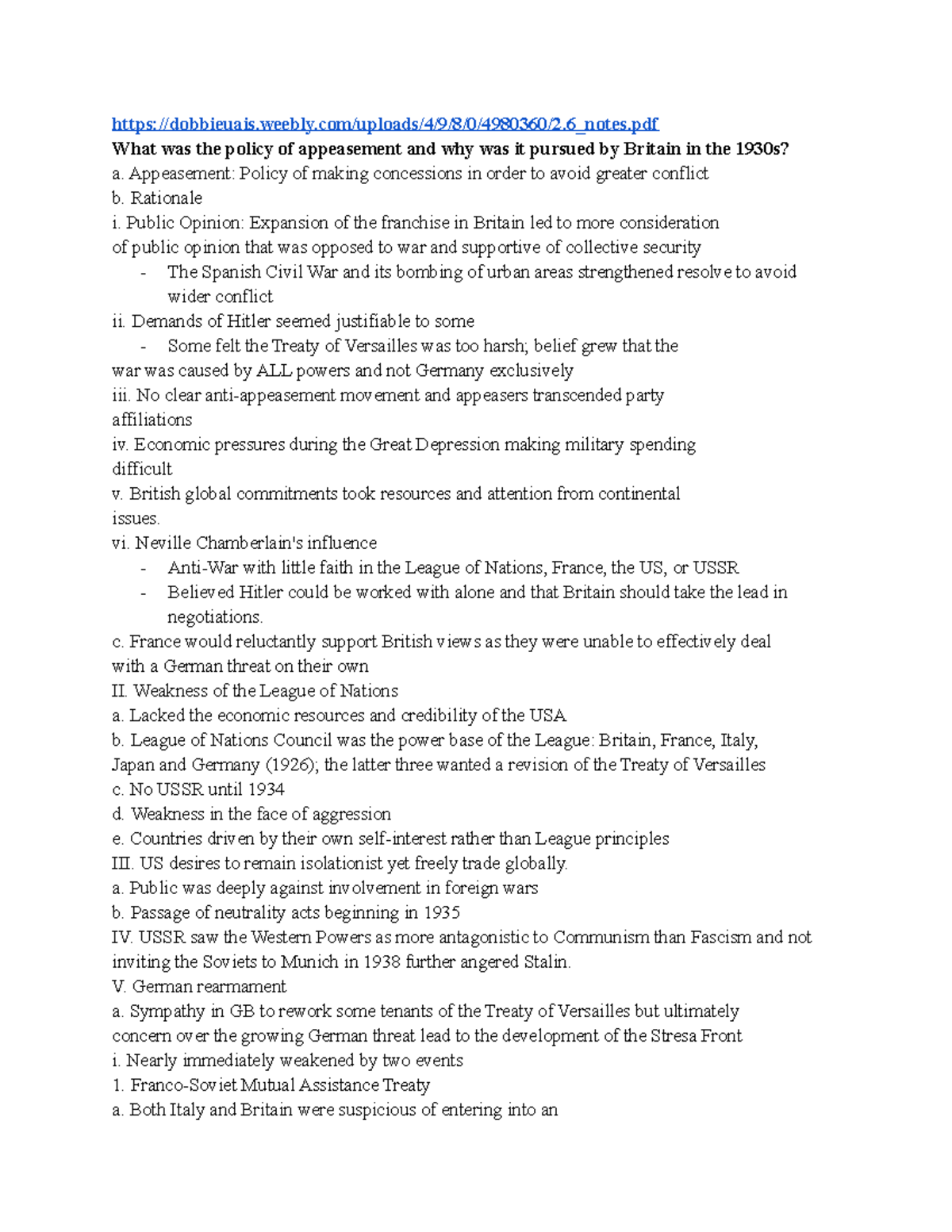 Hist.2.6: Policy of Appeasement and Britain’s 1930s Strategy Notes ...