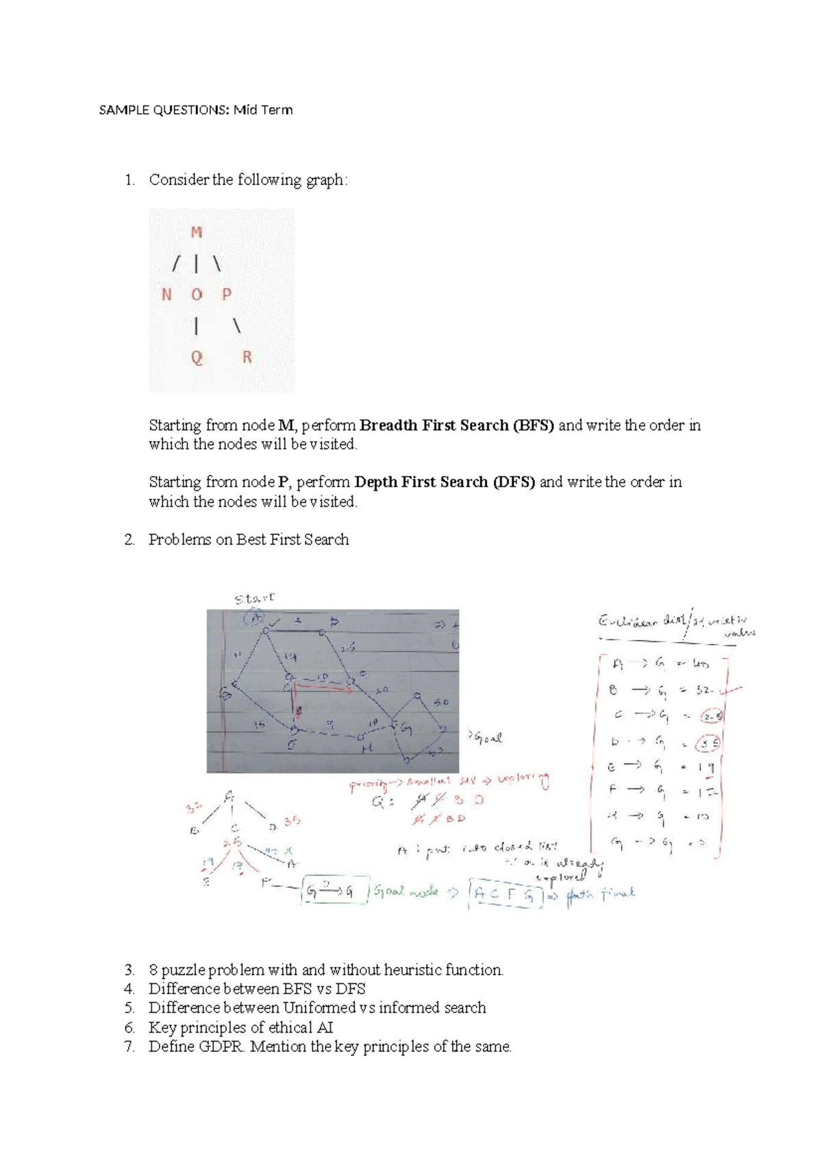 Midterm Exam Questions: CS101 - Search Algorithms & Ethics - Studocu