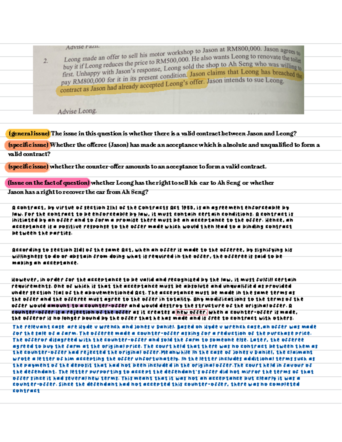 LAW⚖️ - Offer and Acceptance in Contract Law Analysis - Studocu