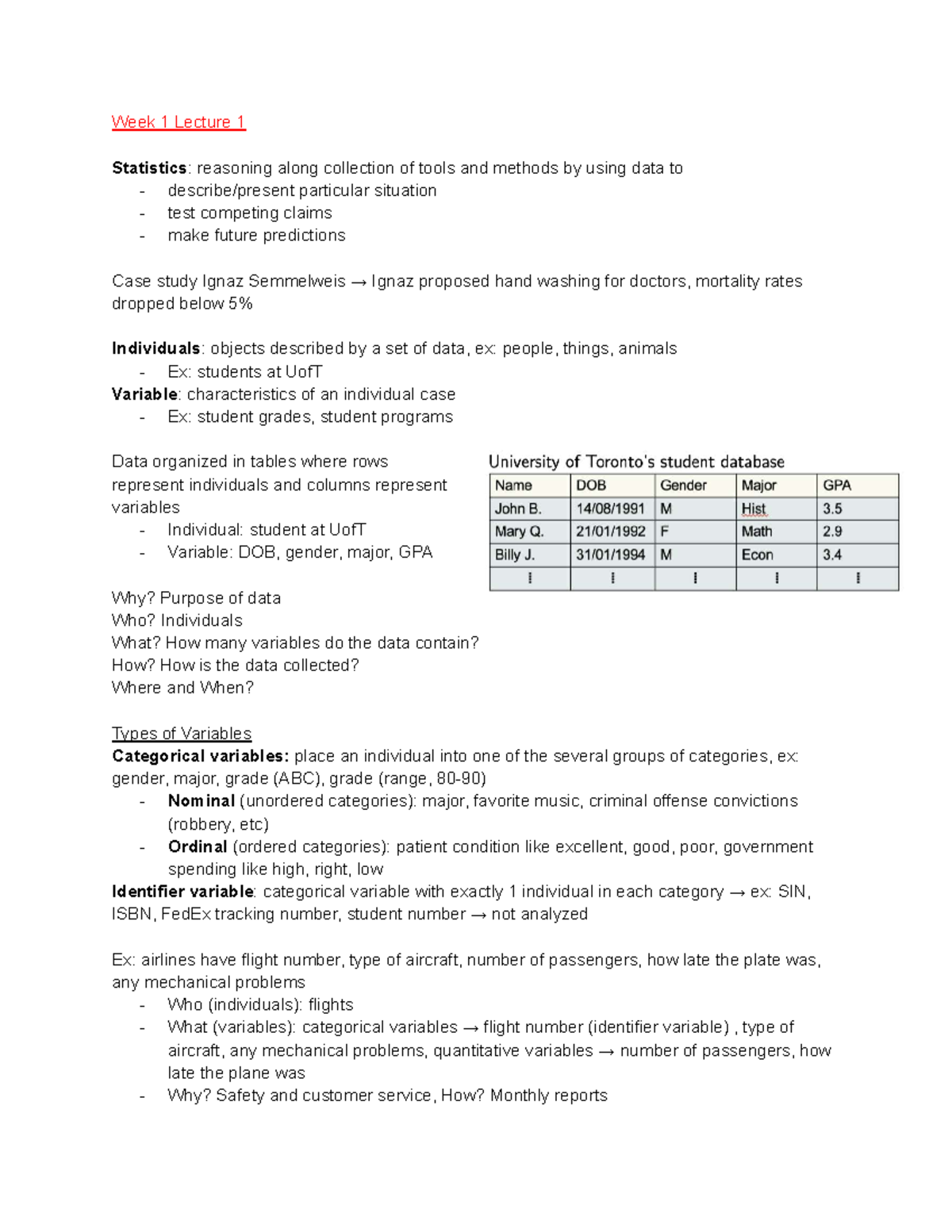 STAB22 Week 1-3 Lecture Notes: Statistics Tools & Data Analysis ...